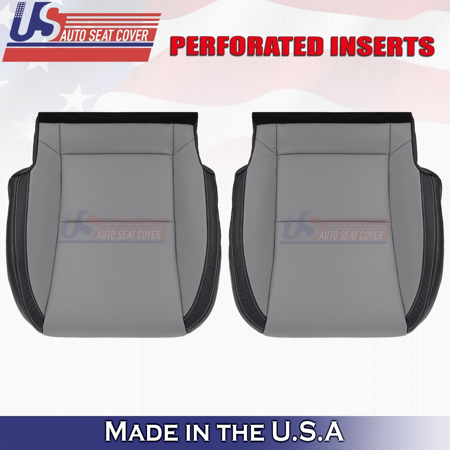 2010-2015 FOR Chevy Camaro Driver and Passenger Bottoms Leather Cover Gray/Black