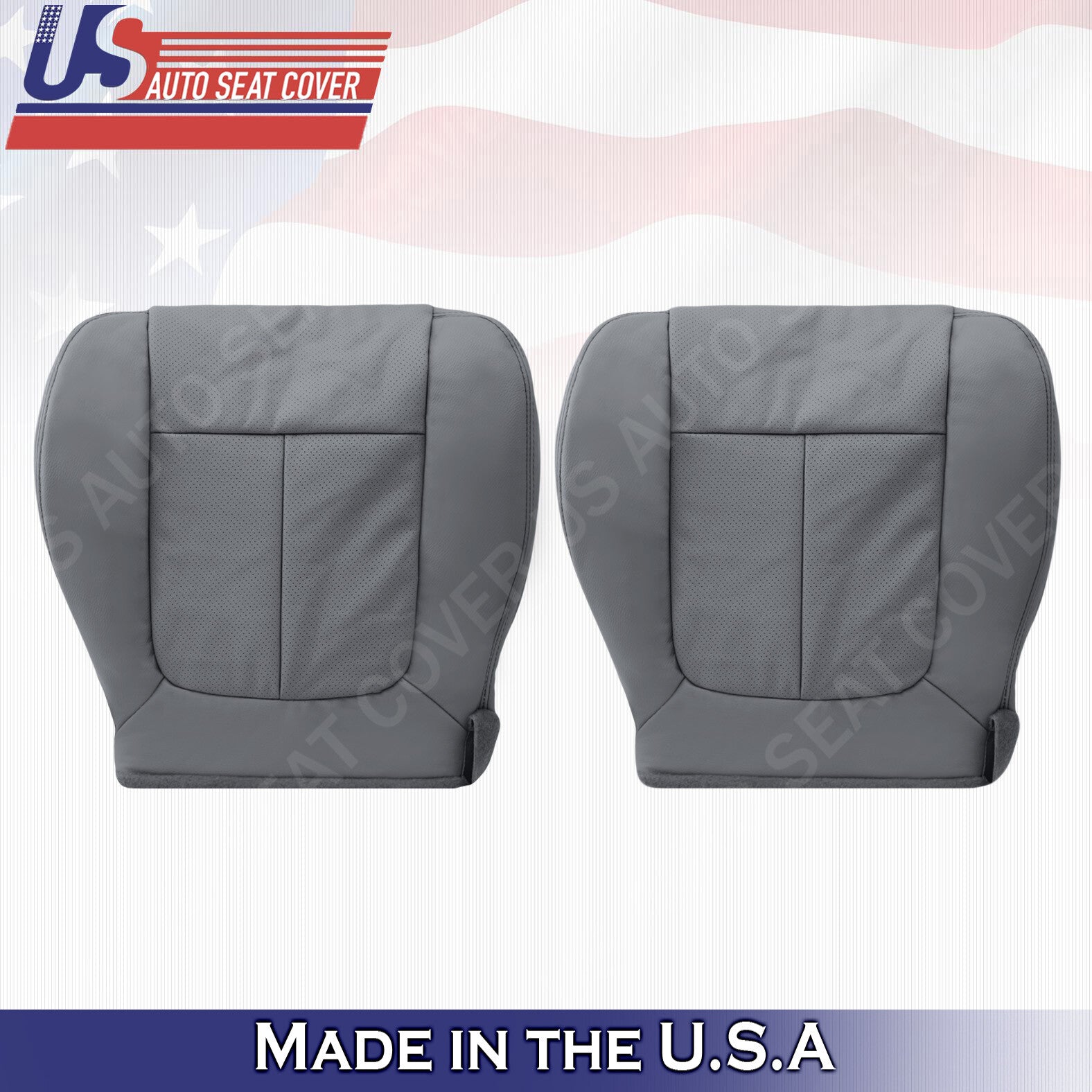 Driver & Passenger Bottom Perforated Leather Seat Cover 2011-2014 Ford F150 Gray