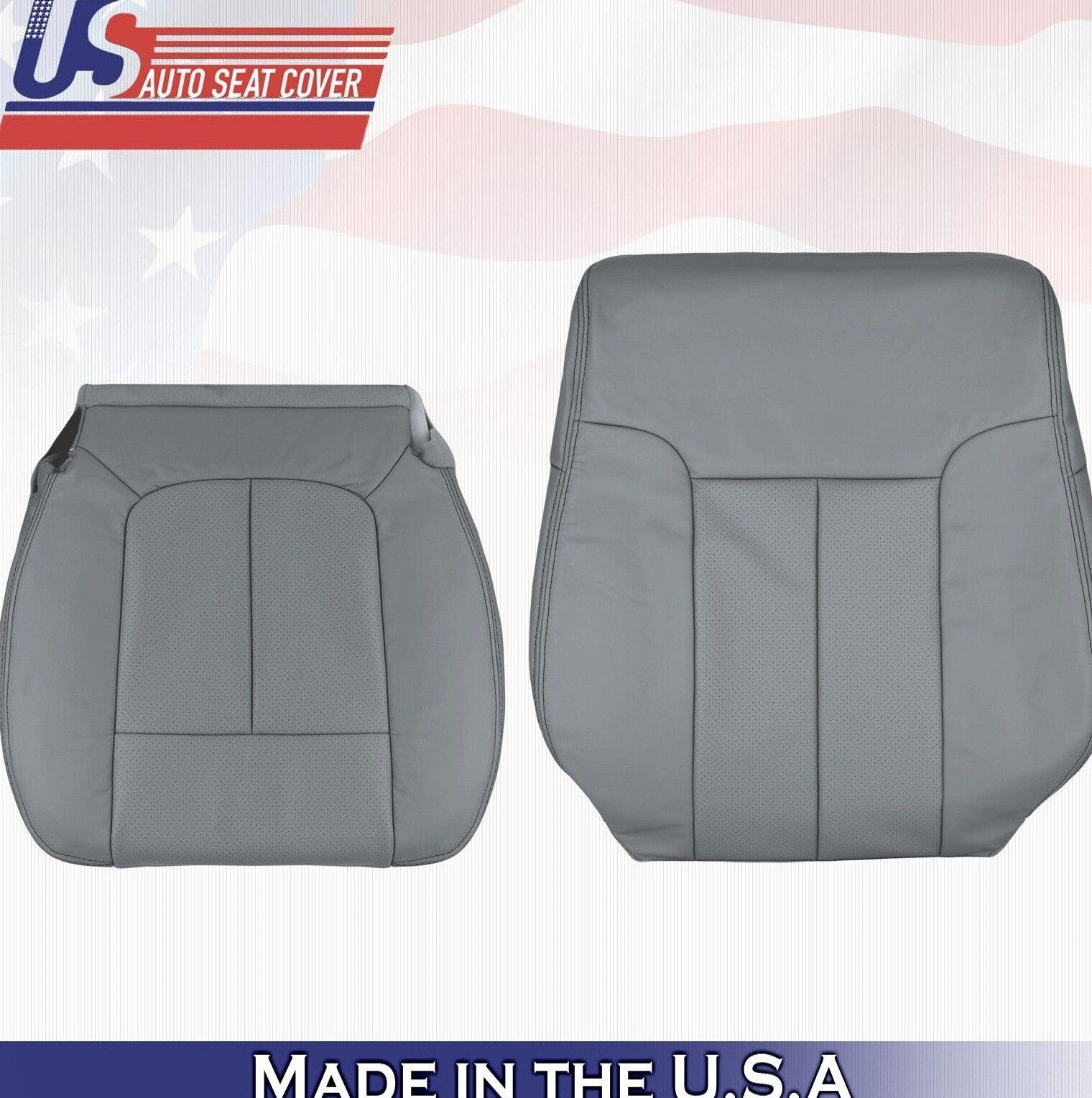 2014 Ford F150 Driver Side Top & Bottom Perforated Leather Seat Covers Gray