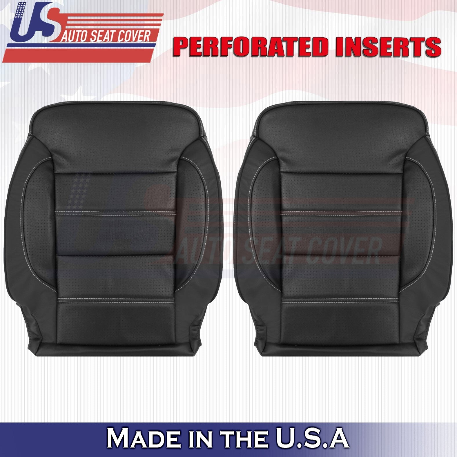 2014 to 2019 For GMC Sierra Denali Front Set Bottoms &Tops Leather Cover Black