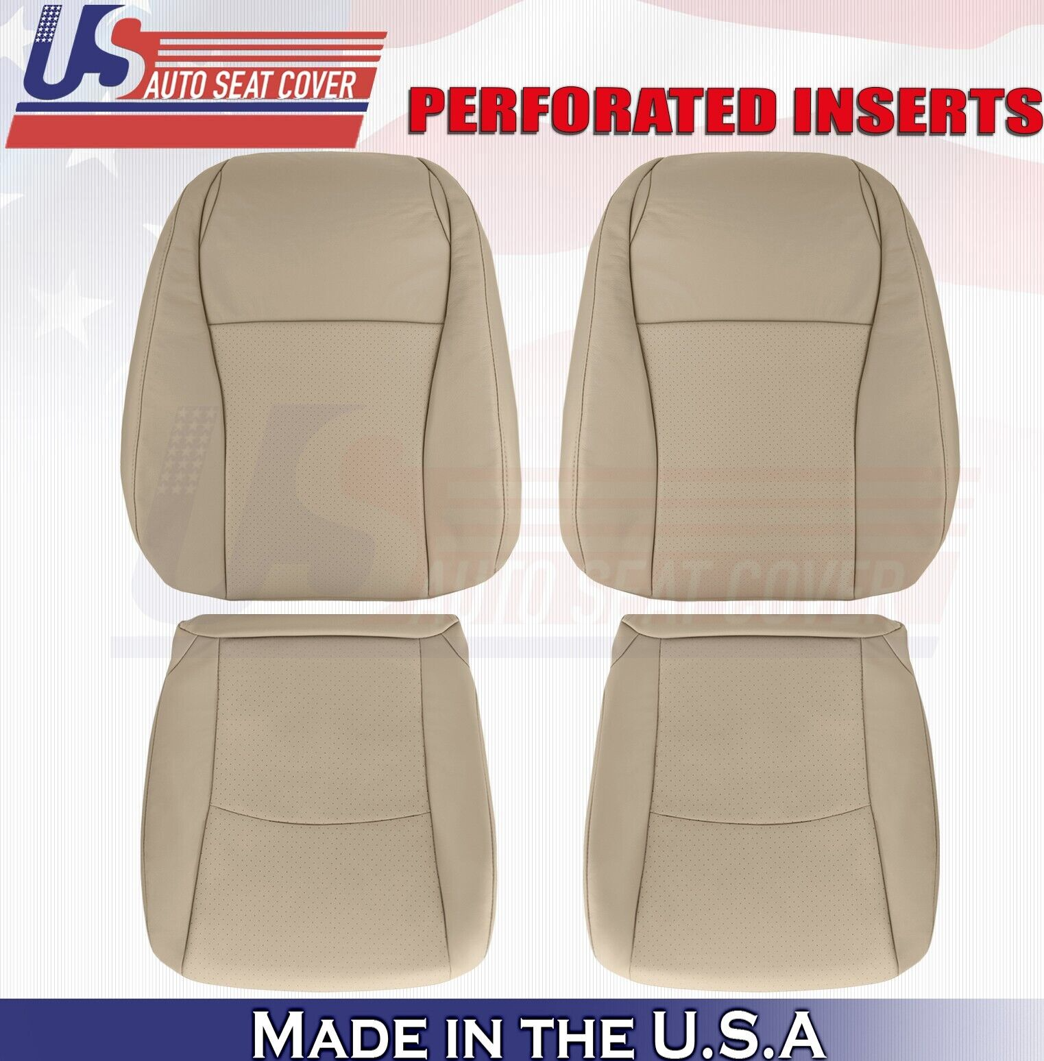 2006 2007 For Toyota Highlander 2x Top & 2x Bottom Perf Leather Seat Covers Tan