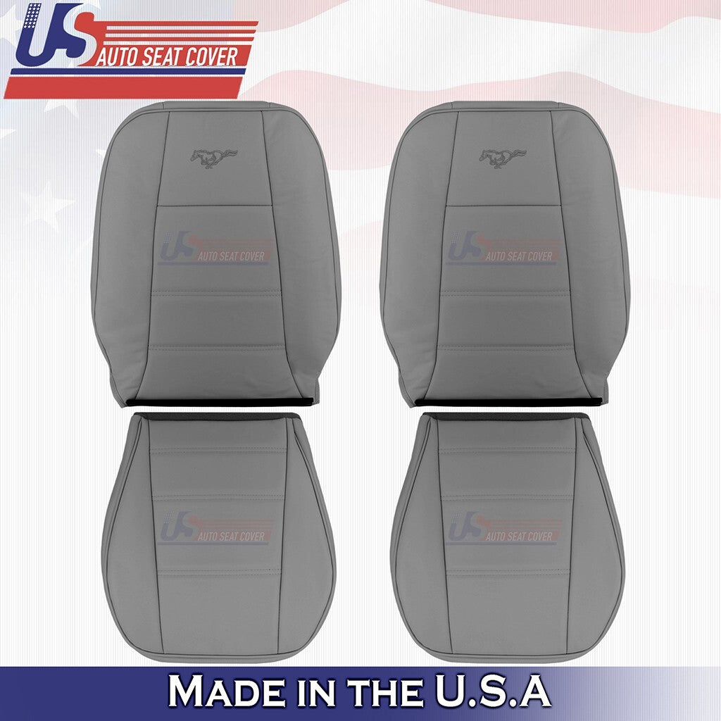 1999-2004 FOR Ford MUSTANG V6 Driver & Passenger Bottoms&Tops Leather Cover Gray