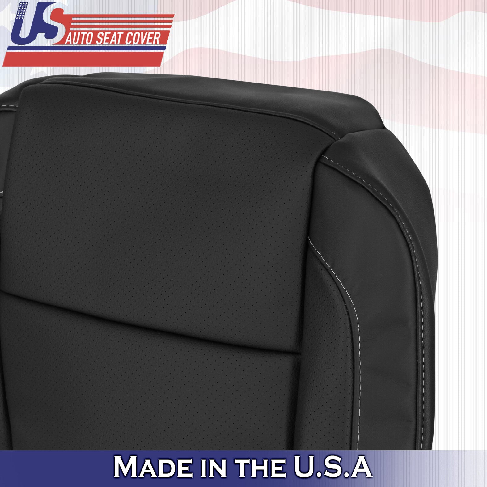 14-19 Chevy Suburban Tahoe Silverado Front Bottoms Perforated Leather Cover Blk