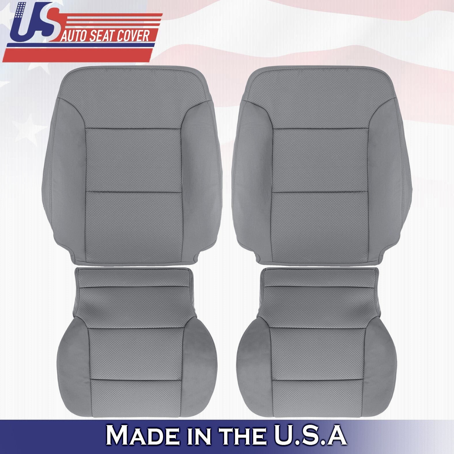 2014 to 2018 For Chevy Silverado 1500 2x Top & 2x Bottom Cloth Seat Covers Gray