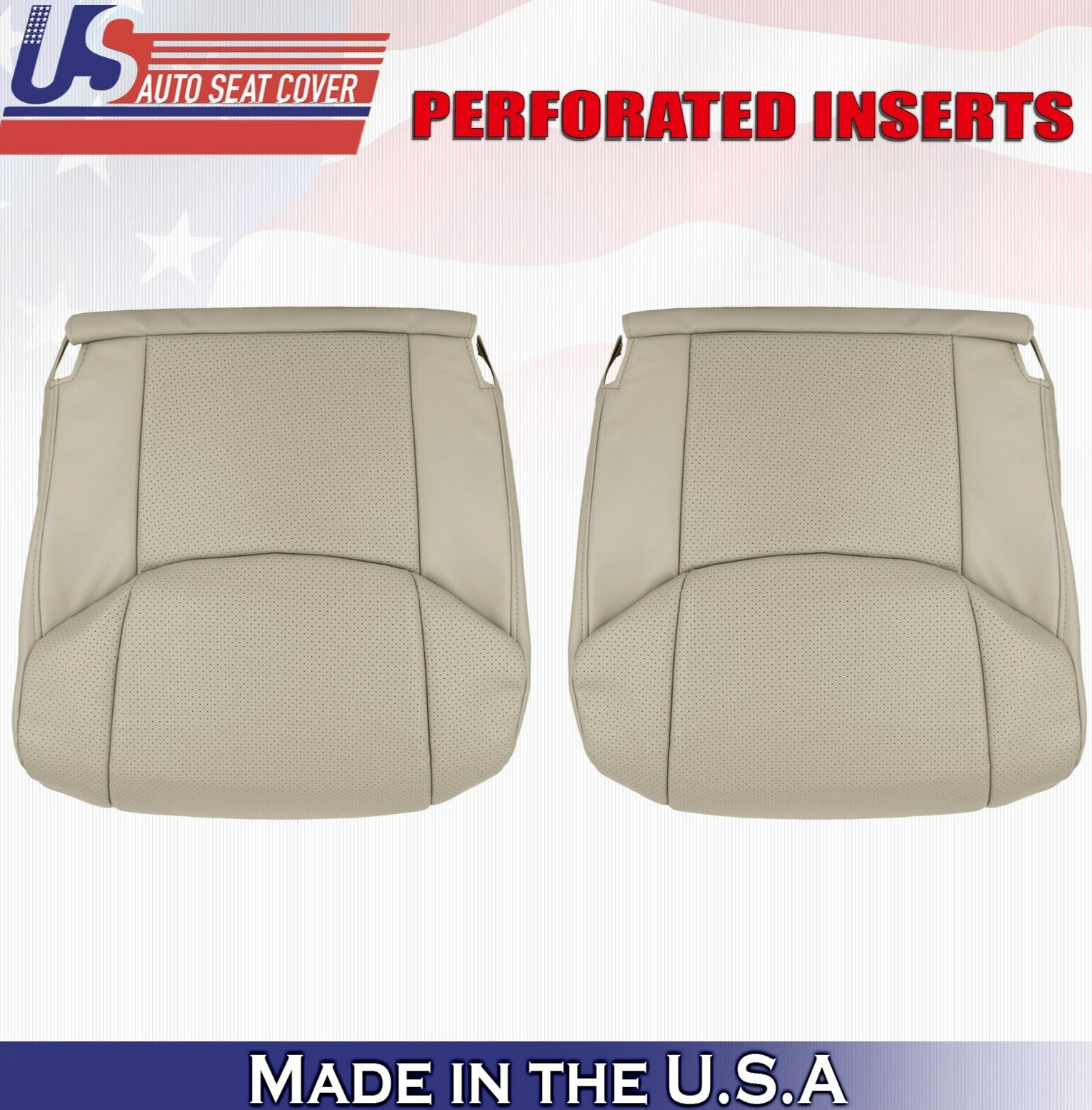 2007 For Toyota Avalon Driver & Passenger 2 Bottom Perforated Leather Covers Tan