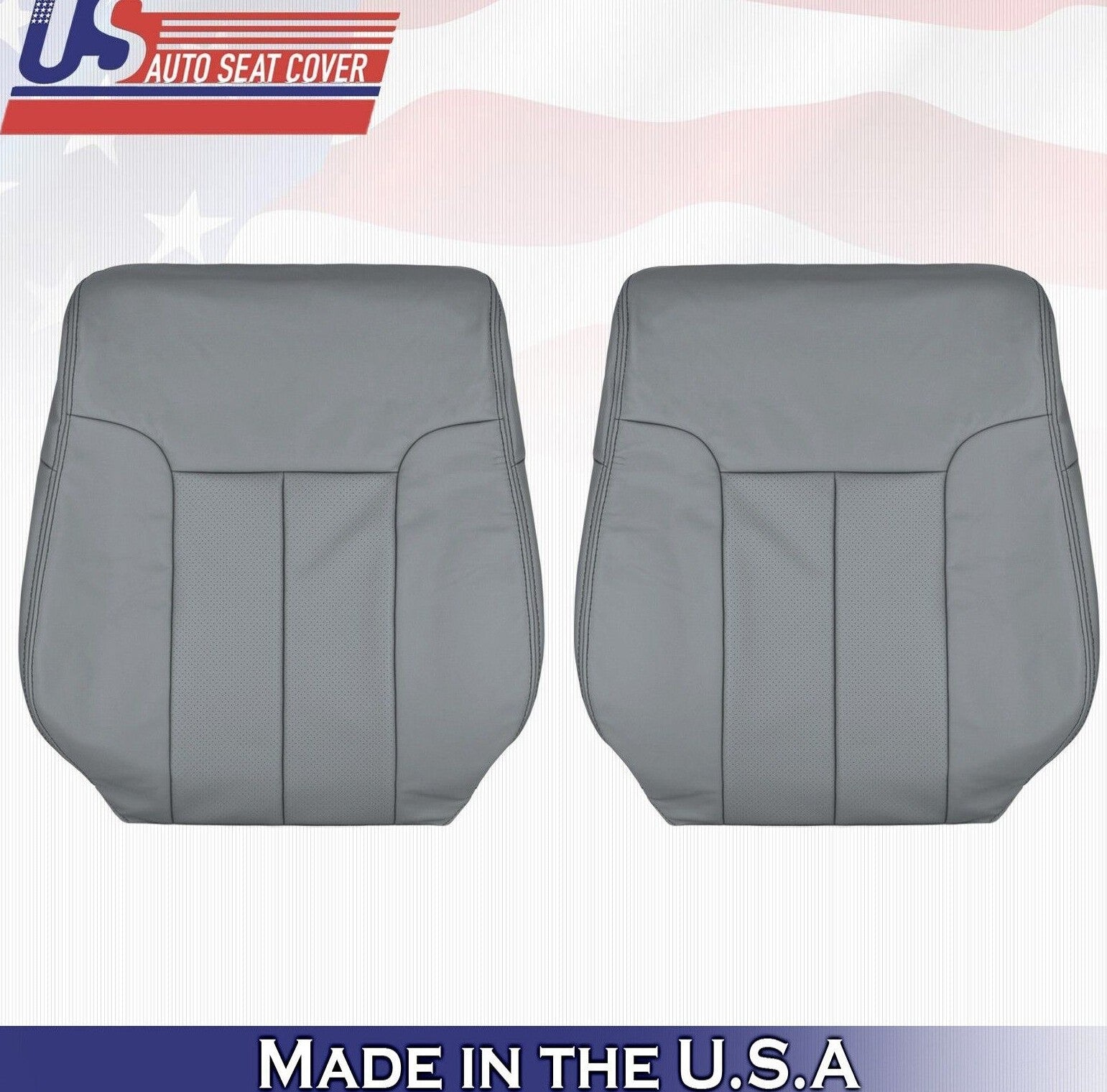 2013 For Ford F150 Driver & Passenger Top Perforated Leather Seat Covers Gray