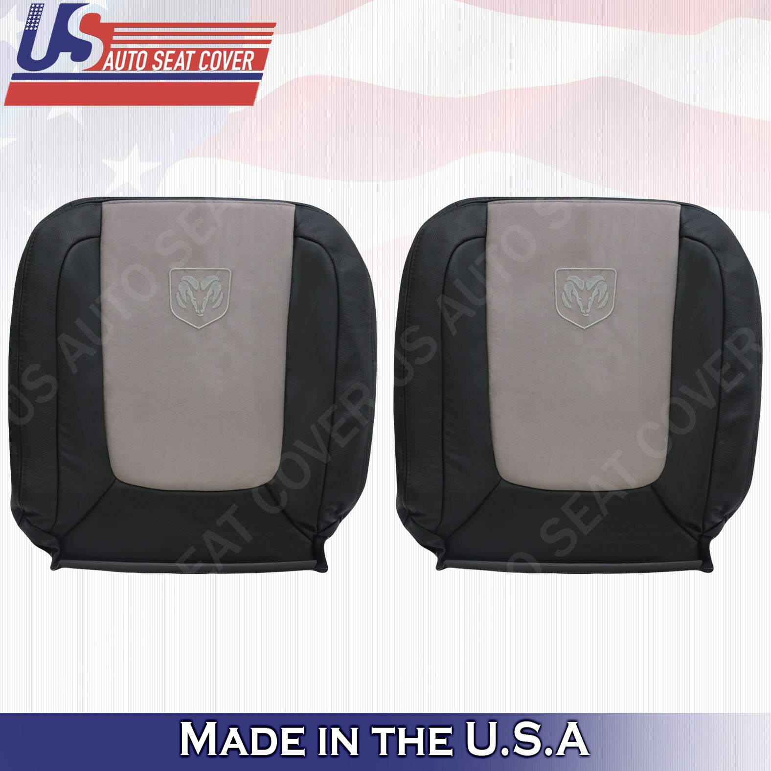 2004 2005 Fits Dodge Ram Laramie Driver &Passenger Tops Leather Seat Covers Gray