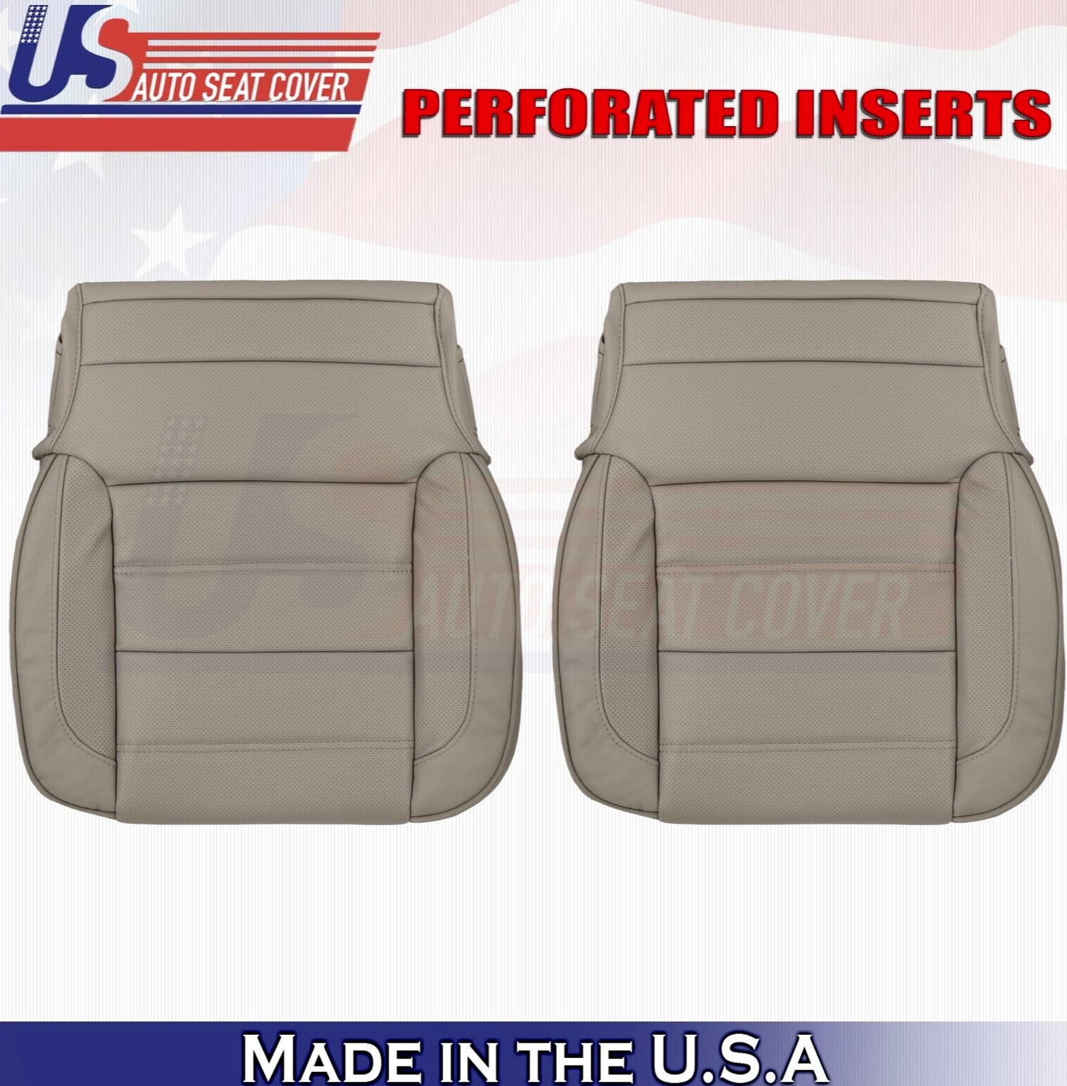 2017 For GMC Yukon Denali Driver & Passenger Bottom Perf Leather Seat Covers Tan