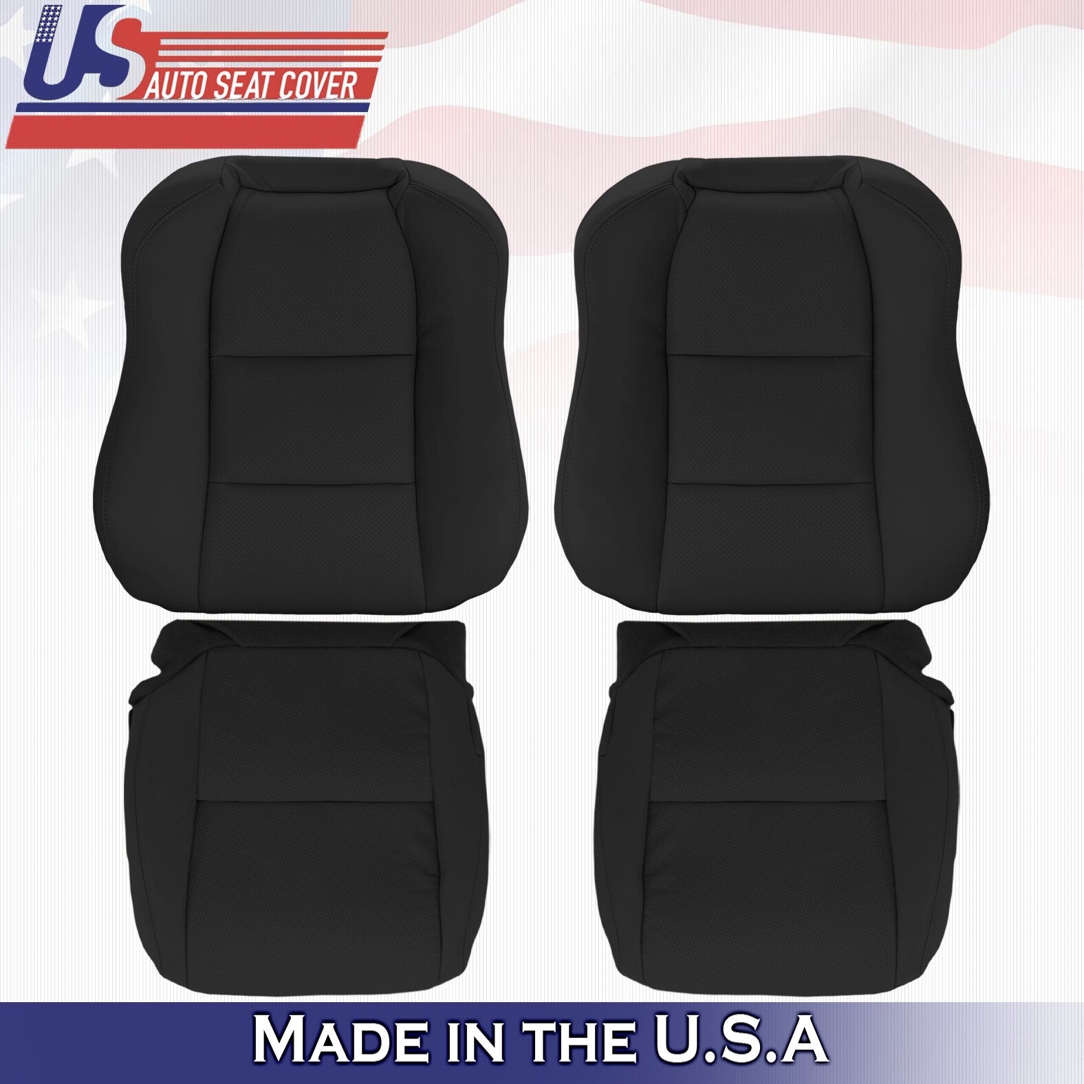 2004 Fits Acura TL Driver Passenger Top & Bottom Perforated Leather Covers BLK