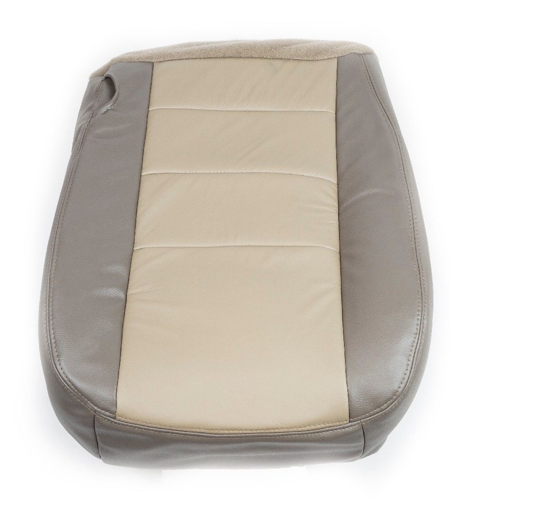 2002 to 2004 Ford Excursion 2-tone Tan Leather Driver Bottom Seat Cover + Foam