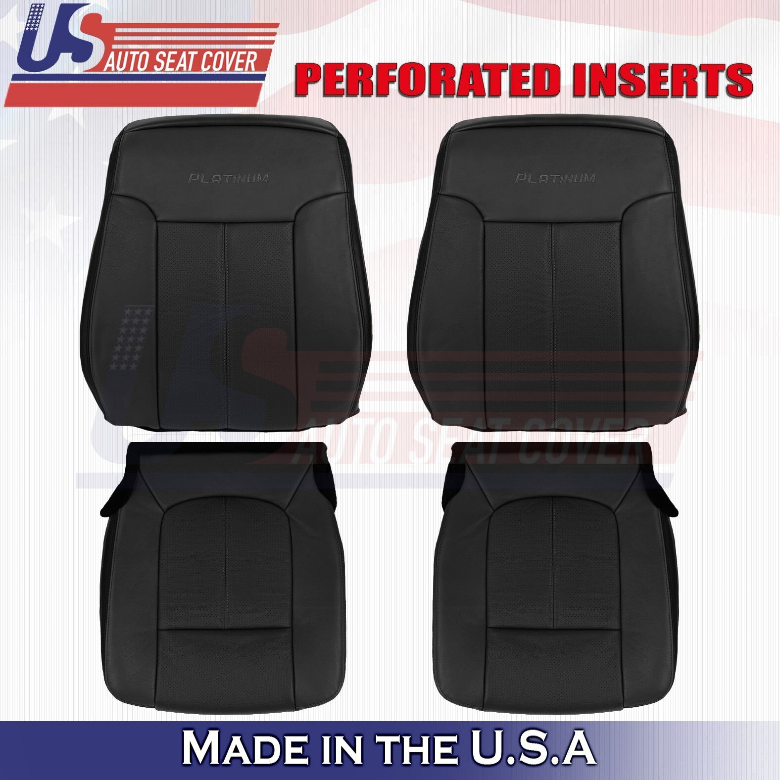 2013 to 2016 For Ford F250 F350 Platinum 2 Top & 2 Bottom Leather Covers Black