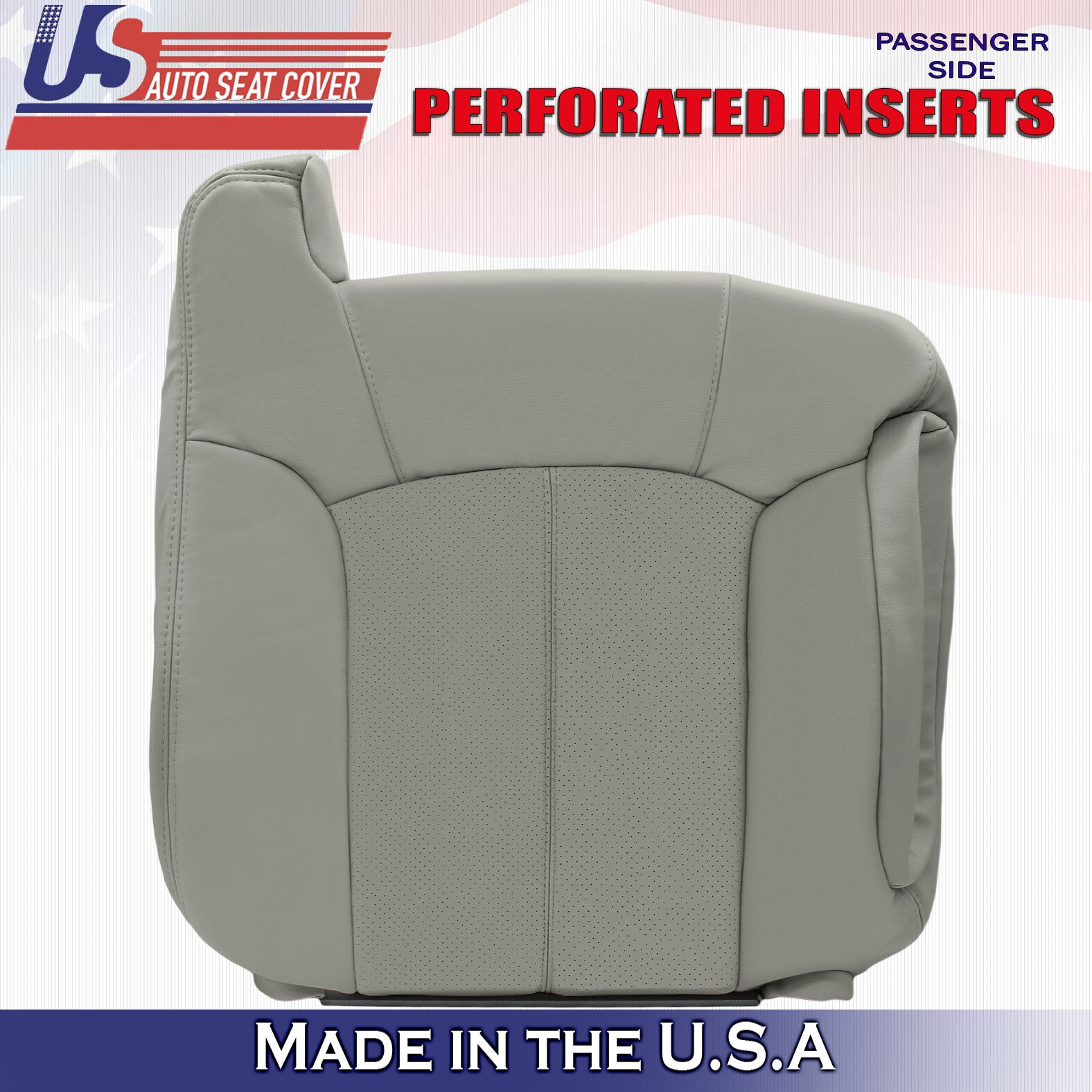 2002 For Cadillac Escalade Passenger Side Top Perforated Leather Seat Cover Gray