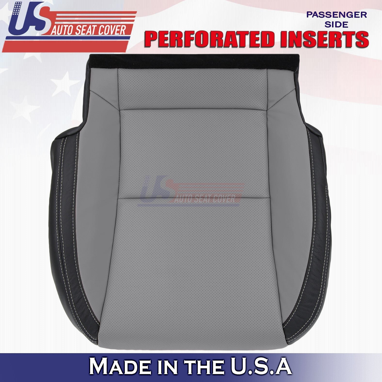 2010-2015 FOR Chevy Camaro Driver and Passenger Bottoms Leather Cover Gray/Black