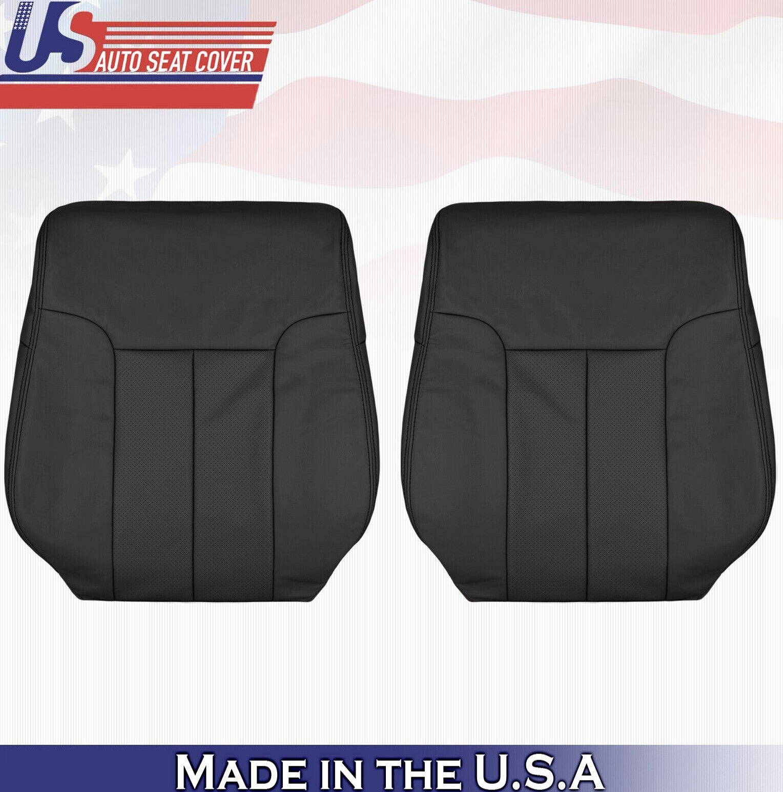 2014 For Ford F150 Driver & Passenger Top Perforated Leather Seat Covers Black