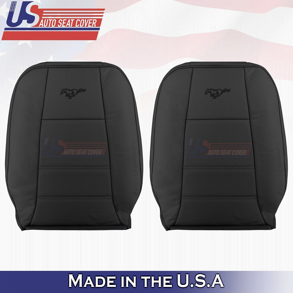 1999 to 2004 Fits Ford Mustang V6 Driver & Passenger Top Leather Seat Covers BLK