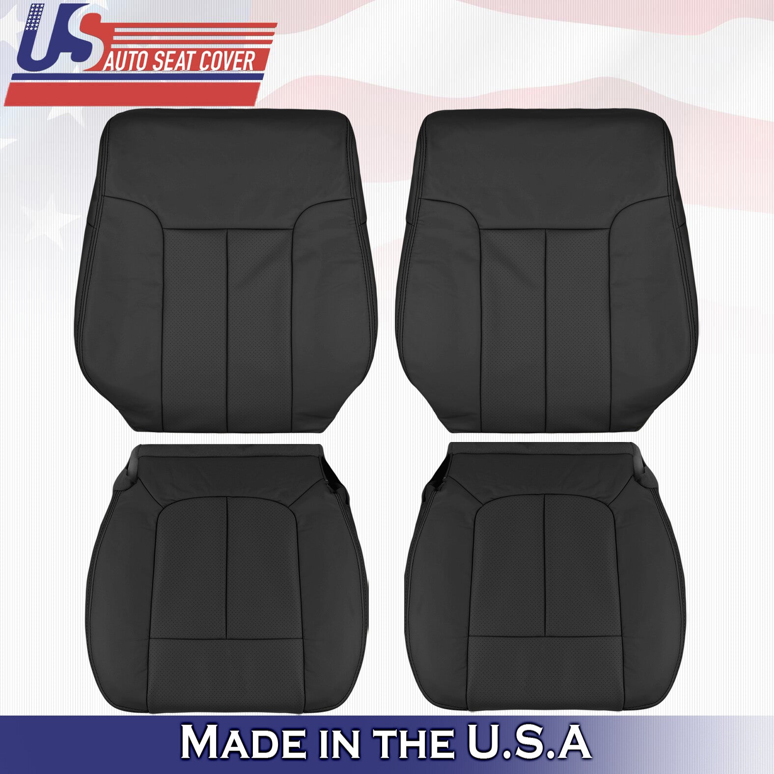 2011 2012 For Ford F150 2x Top & 2x Bottom Perforated Leather Seat Covers Black