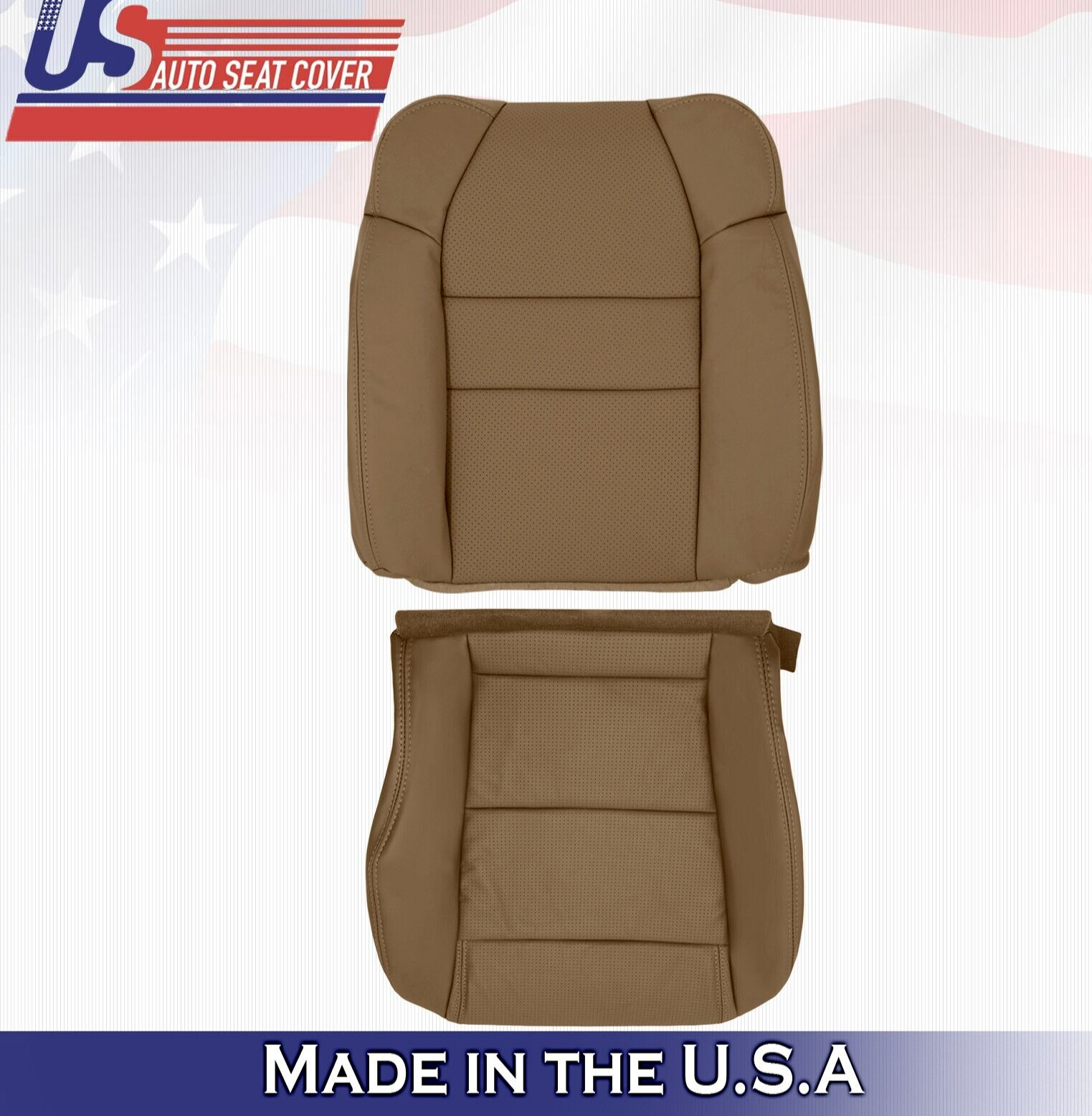 2005 2006 For Acura MDX Driver Top & Bottom Perforated Leather Seat Covers Tan