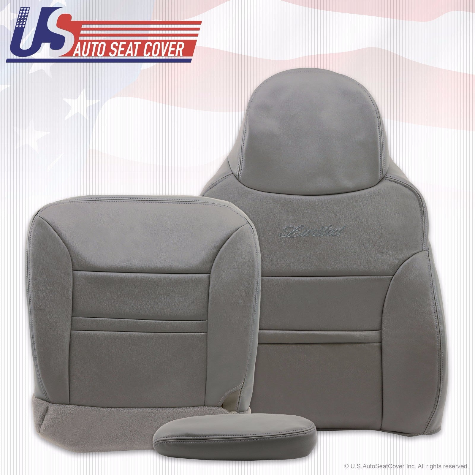 2001 Ford Excursion Limited Passenger Bottom-Top-Armrest Leather Seat Cover Gray