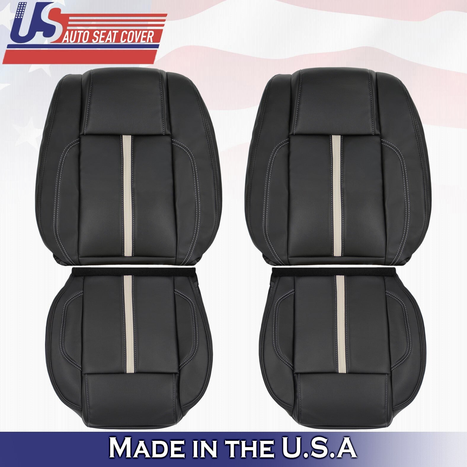 2011 2012 For Ford Mustang Gt Coupe 2 Top & 2 Bottom Leather Seat Covers Black