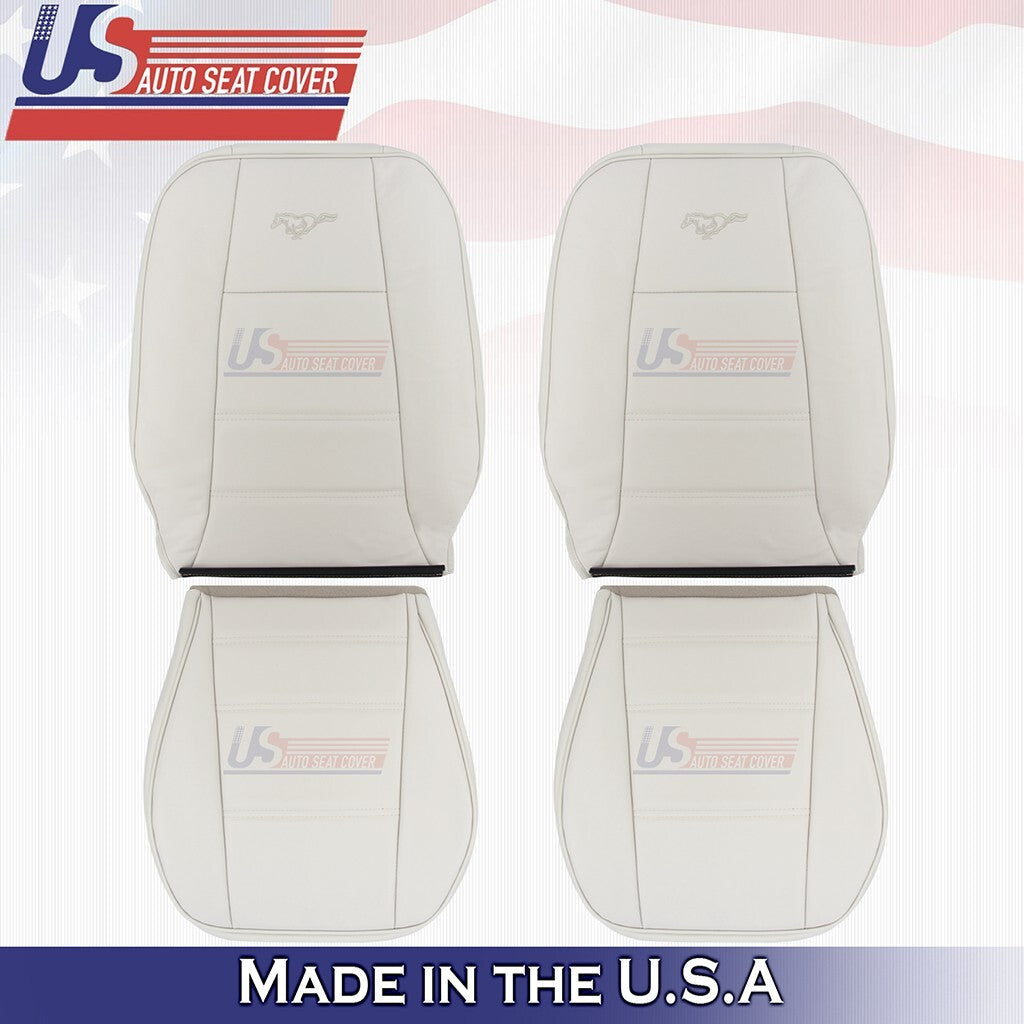 1999 - 2004 Fits Ford Mustang V6 Front Bottoms & Tops Leather Seat Cover White