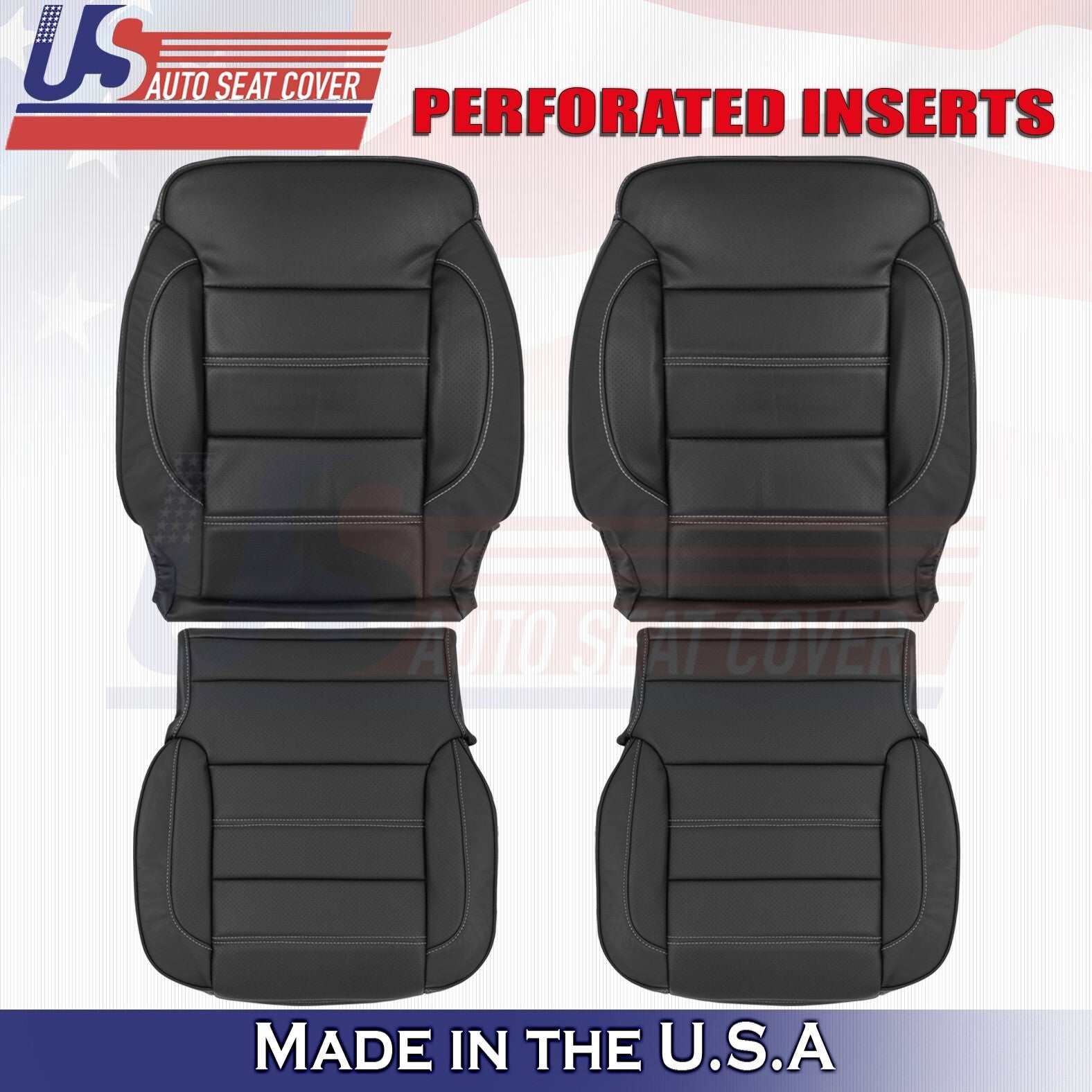 2014 to 2019 For GMC Sierra Denali Front Set Bottoms &Tops Leather Cover Black