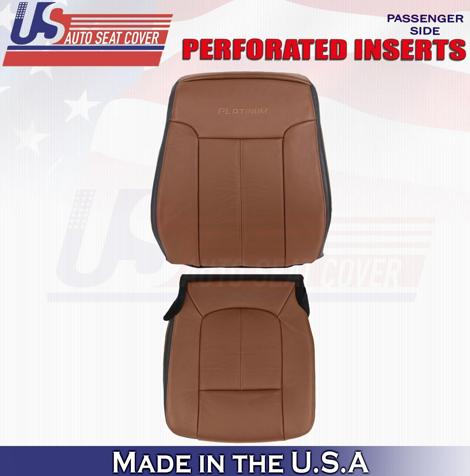 2013 to 2016 For Ford F350 Platinum Passenger Top & Bottom Leather Covers Brown