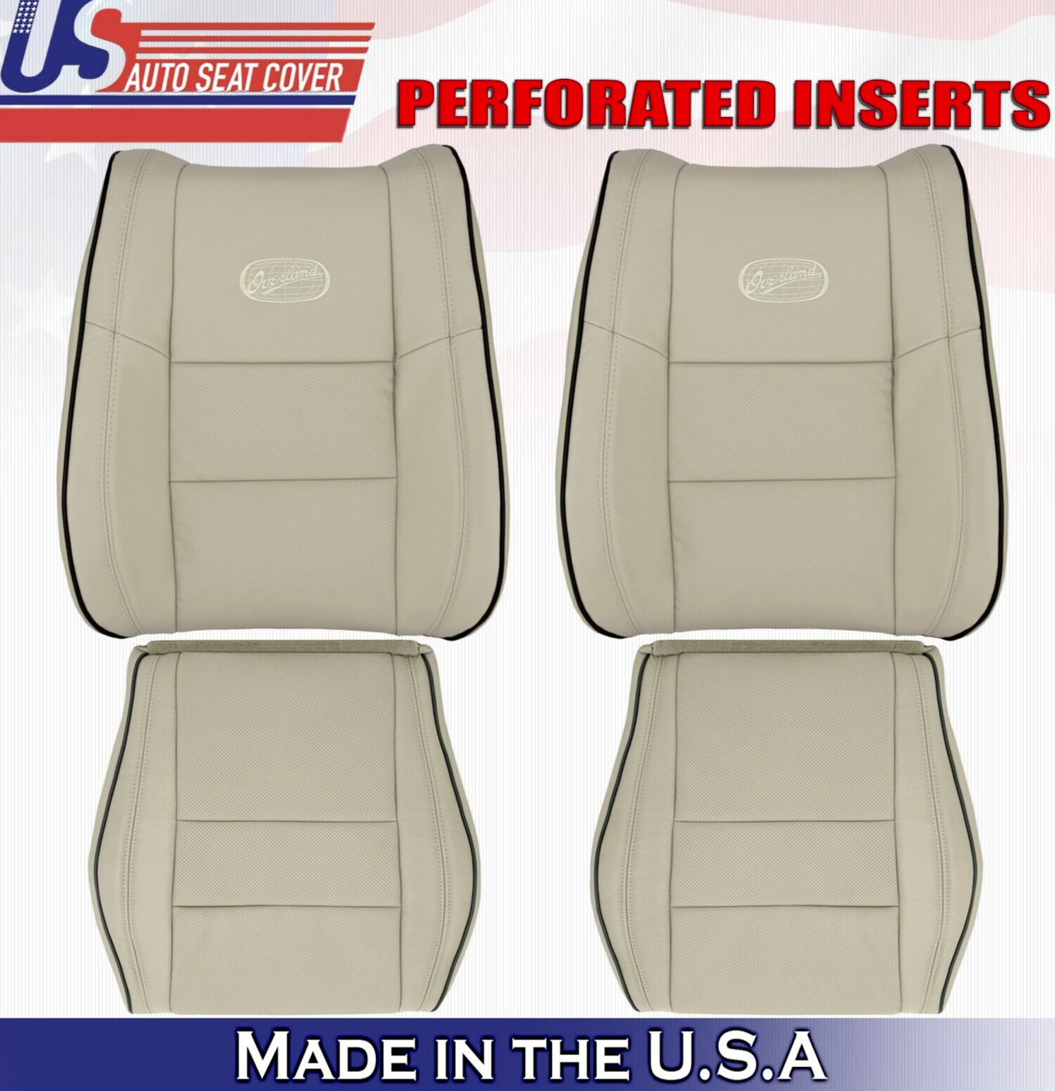 2019 2020 Fits Jeep Grand Cherokee OVERLAND 2 Top & 2 Bottom Leather Covers Tan