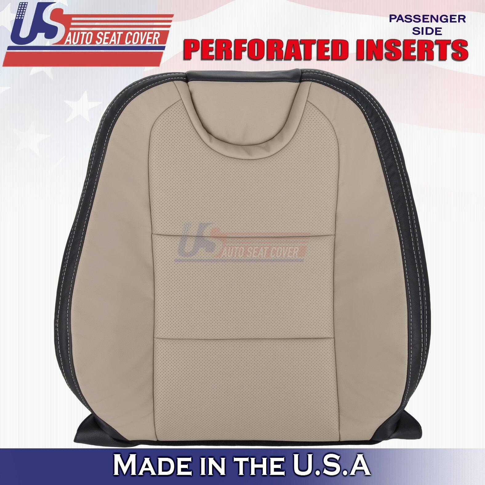 2010-2015 FOR Chevy Camaro Passenger Bottom & Top Leather Seat Cover 2-tone Tan