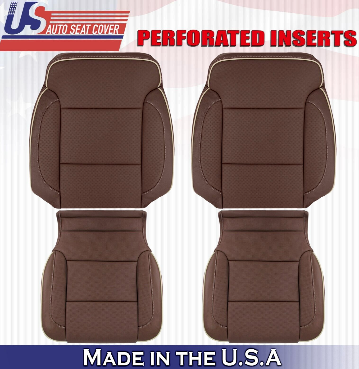 2019 For Chevy Silverado High Country 2 Top & 2 Bottom Leather Seat Covers Brown