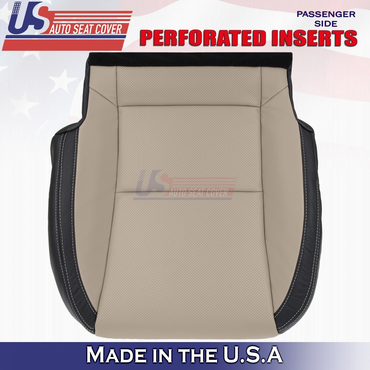 2010 to 2015 For Chevy Camaro Passenger Bottom Leather Cover Beige/Black