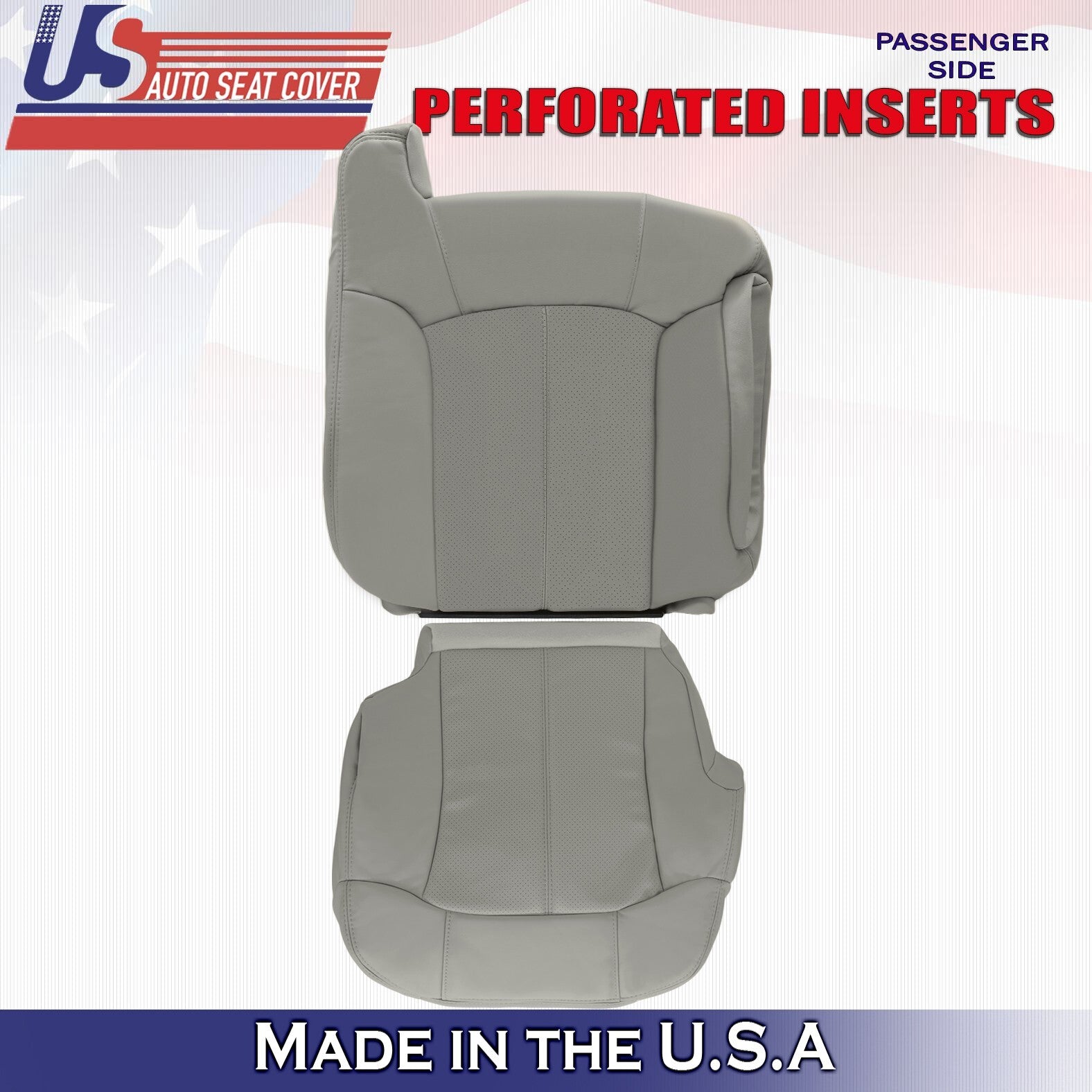 1999-2002 Fits Cadillac Escalade Passenger Top & Bottom Leather Seat Cover Gray