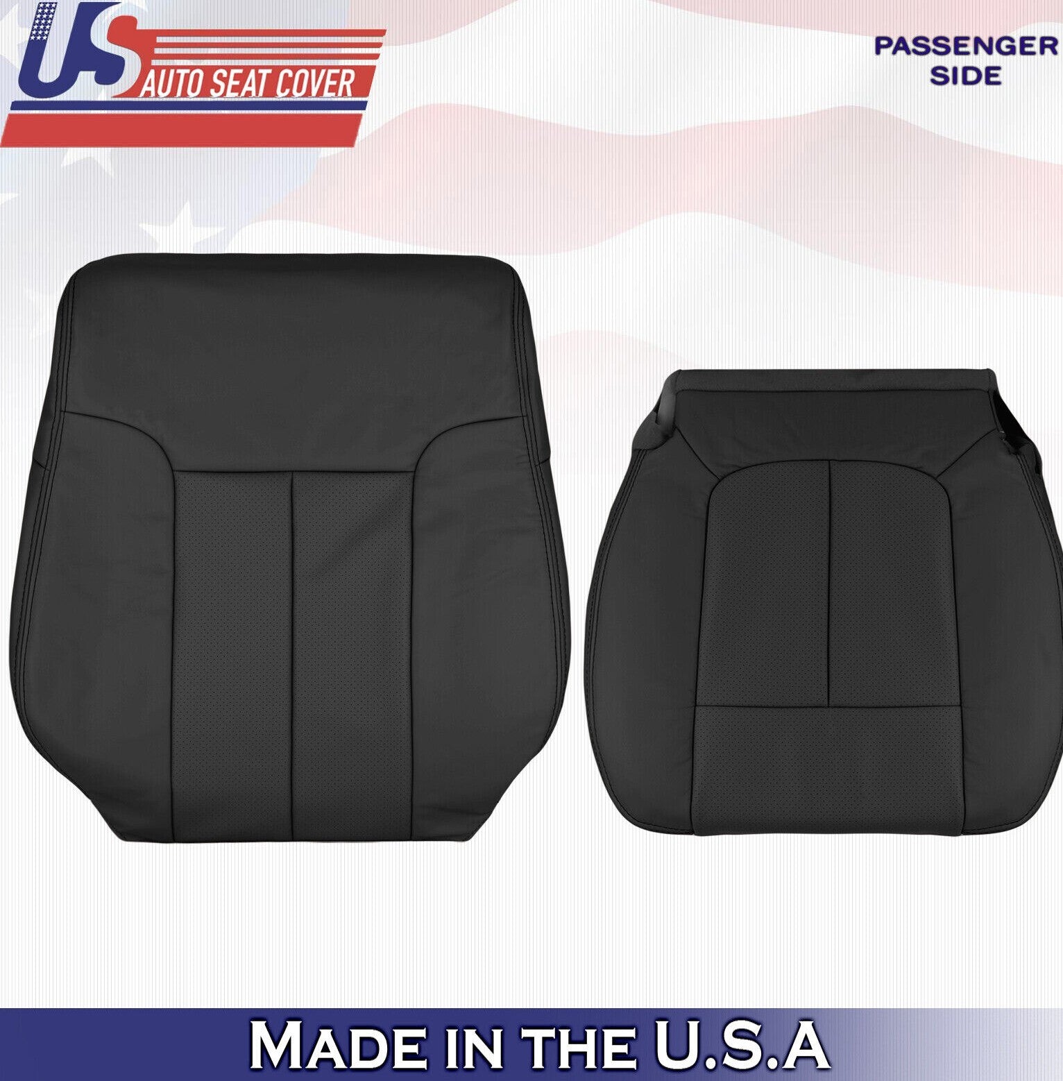 2013 For Ford F150 Passenger Top & Bottom Perforated Leather Seat Covers Black