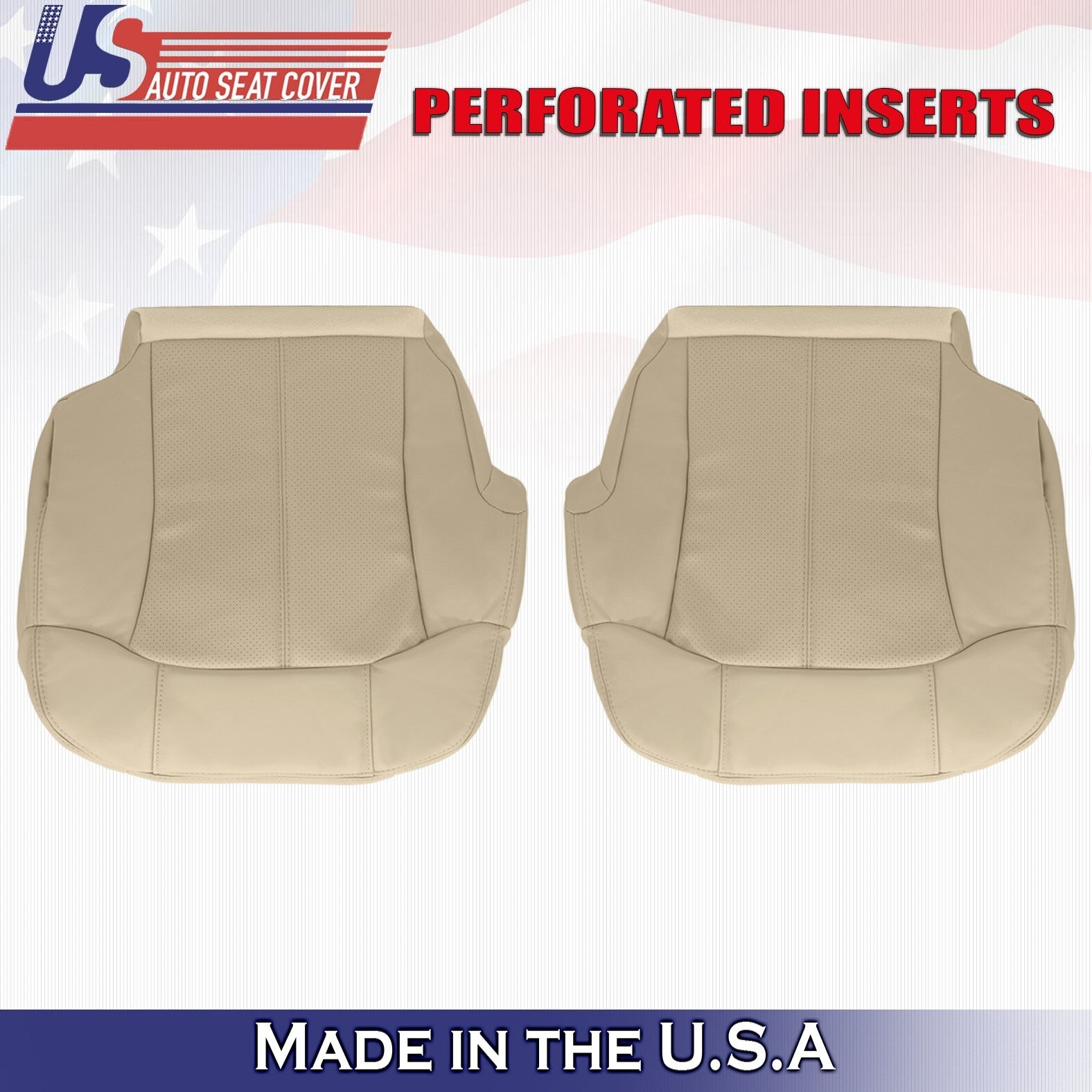 Driver &Passenger Bottoms Leather Seat Cover Tan For Cadillac Escalade 1999-2002