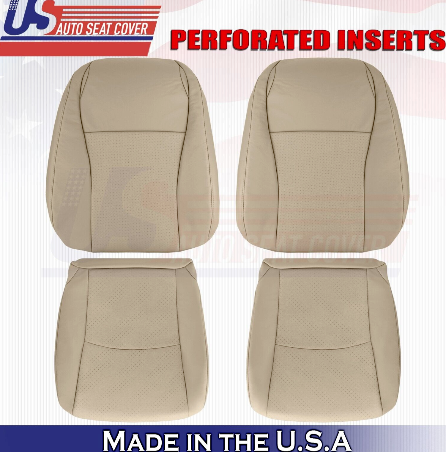 2012 2013 For Toyota Highlander 2x Top & 2x Bottom Perf Leather Seat Covers Tan