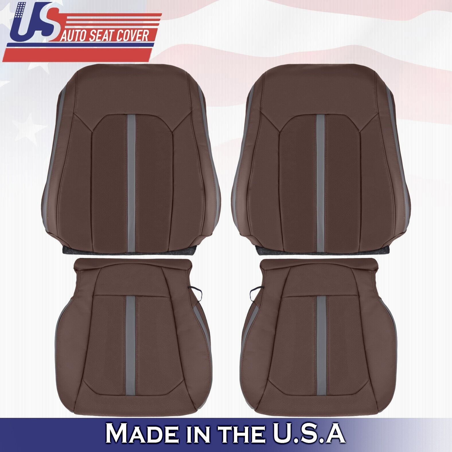 2015 to 2020 For Ford F150 Platinum 2 Top & 2 Bottom Leather Seat Covers Brown