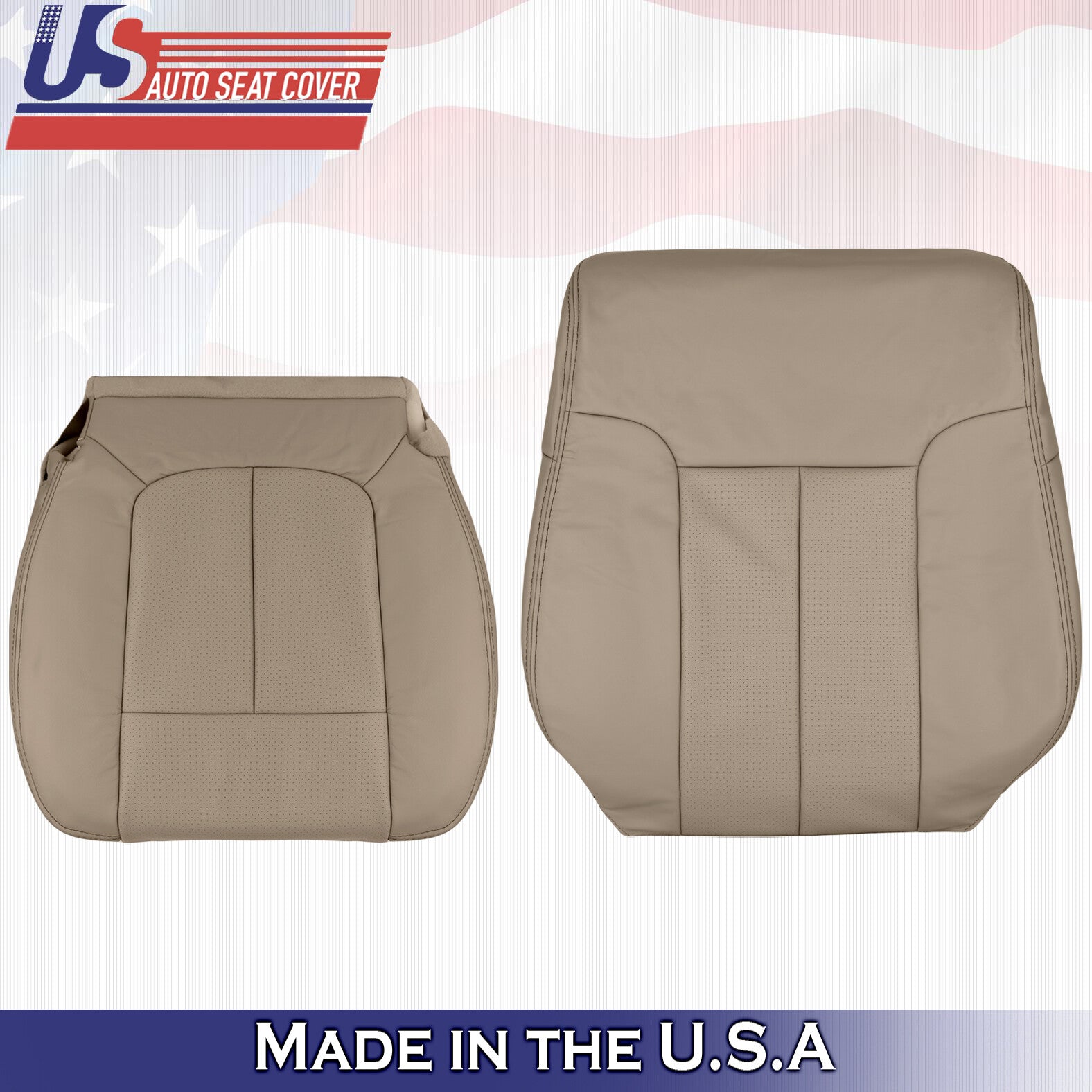 2011 For Ford F150 Driver Side Top & Bottom Perforated Leather Seat Covers Tan