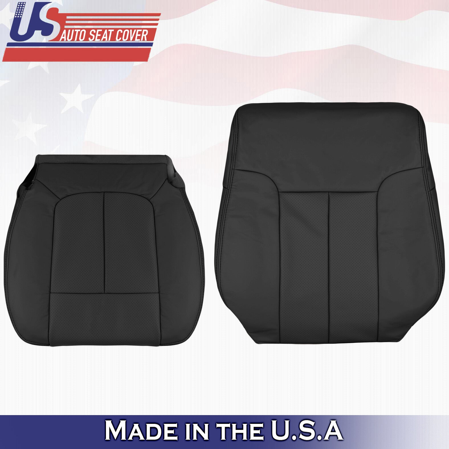 2011 For Ford F150 Driver Top & Bottom Perforated Leather Seat Covers Black
