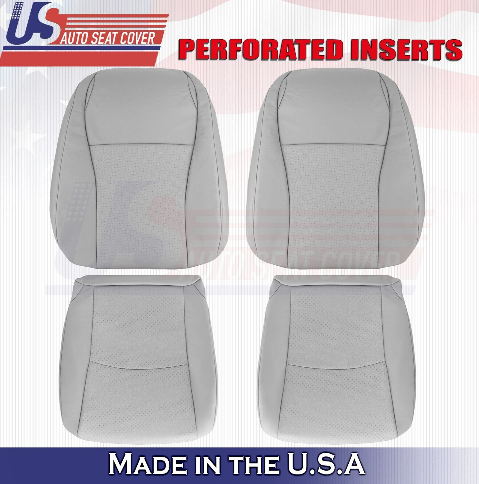 2006 2007 For Toyota Highlander 2x Top & 2x Bottom Perf Leather Seat Covers Gray