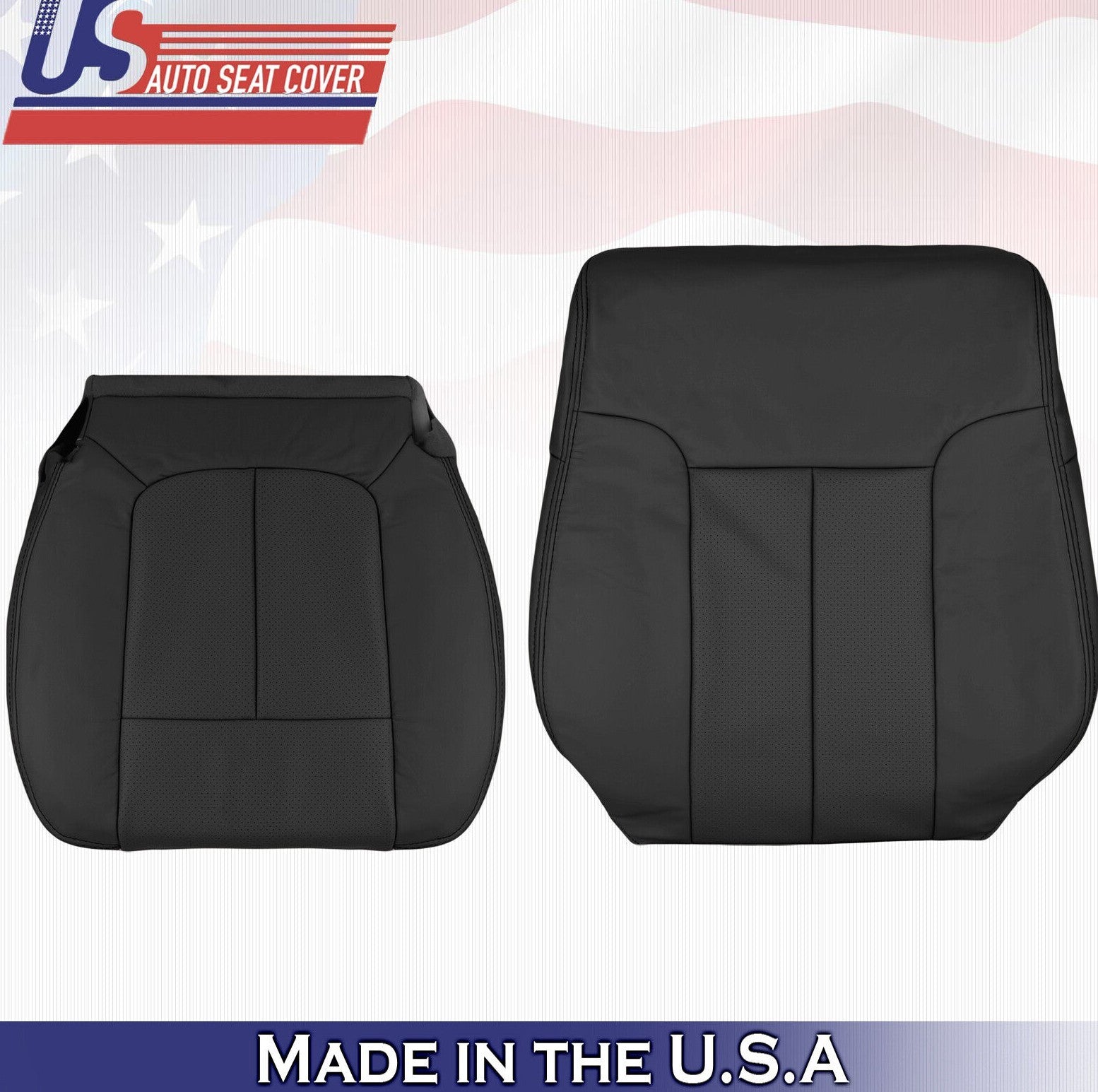 2013 For Ford F150 Driver Top & Bottom Perforated Leather Seat Covers Black