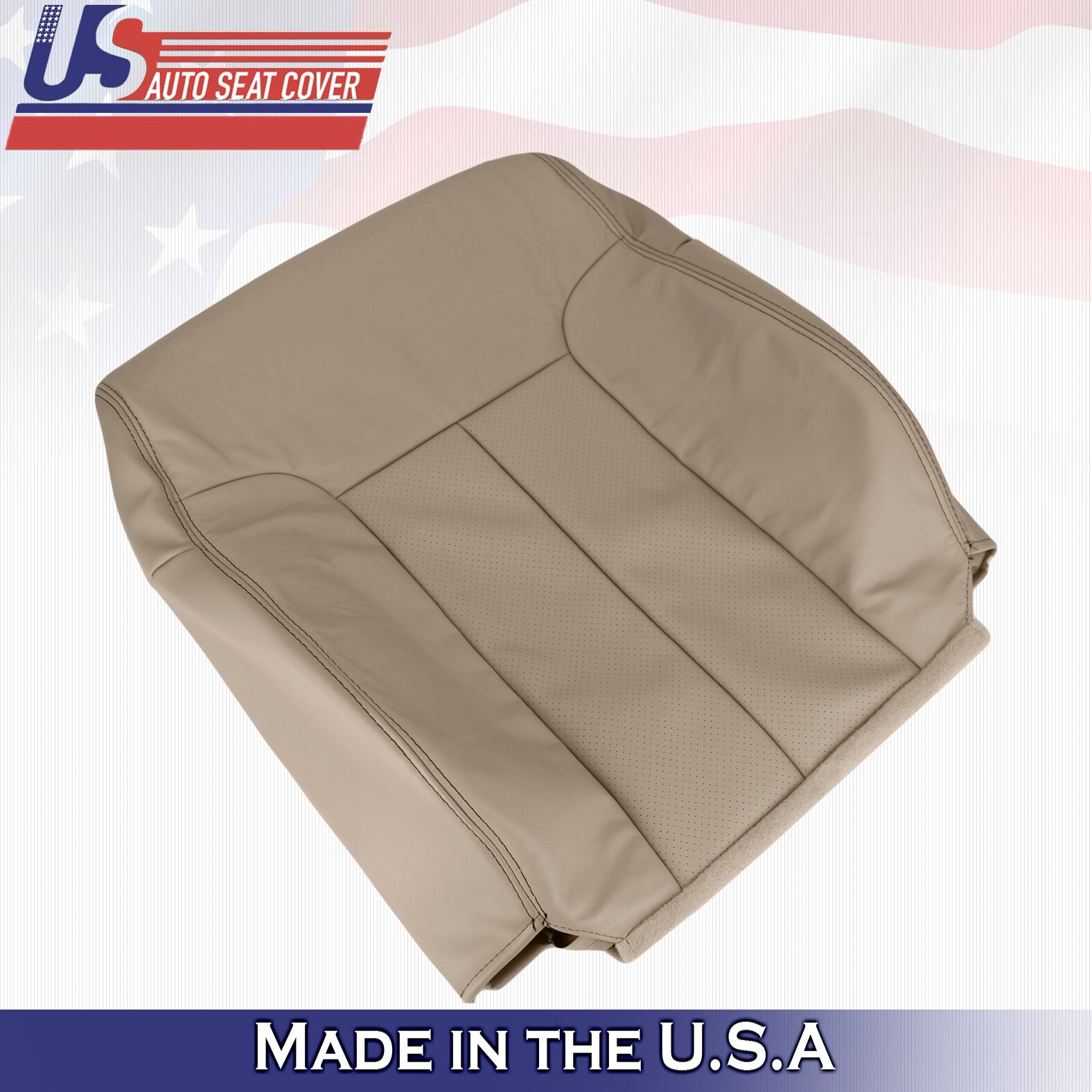 2014 For Ford F150 Driver Side Top & Bottom Perforated Leather Seat Covers Tan