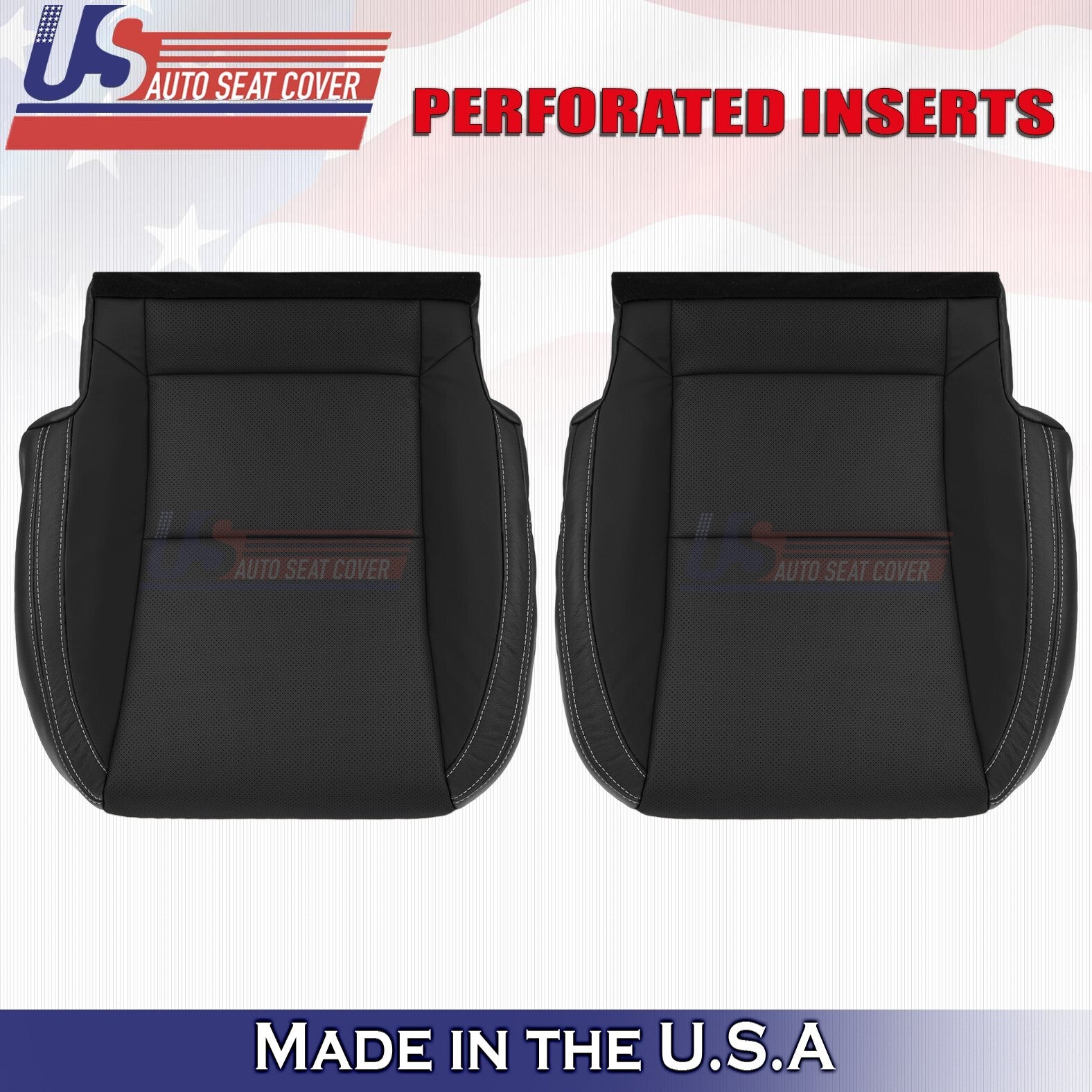 2010 to 2015 For Chevy Camaro Driver & Passenger Bottoms Leather Cover Black