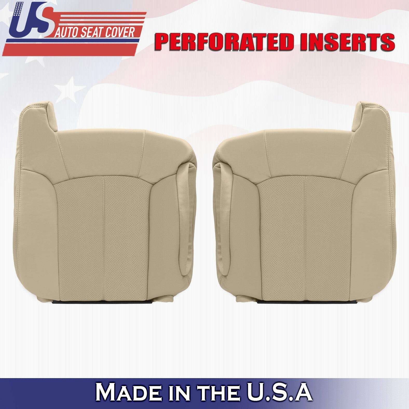 Driver &Passenger Tops Leather Seat Covers Tan For 1999-2002 Cadillac Escalade