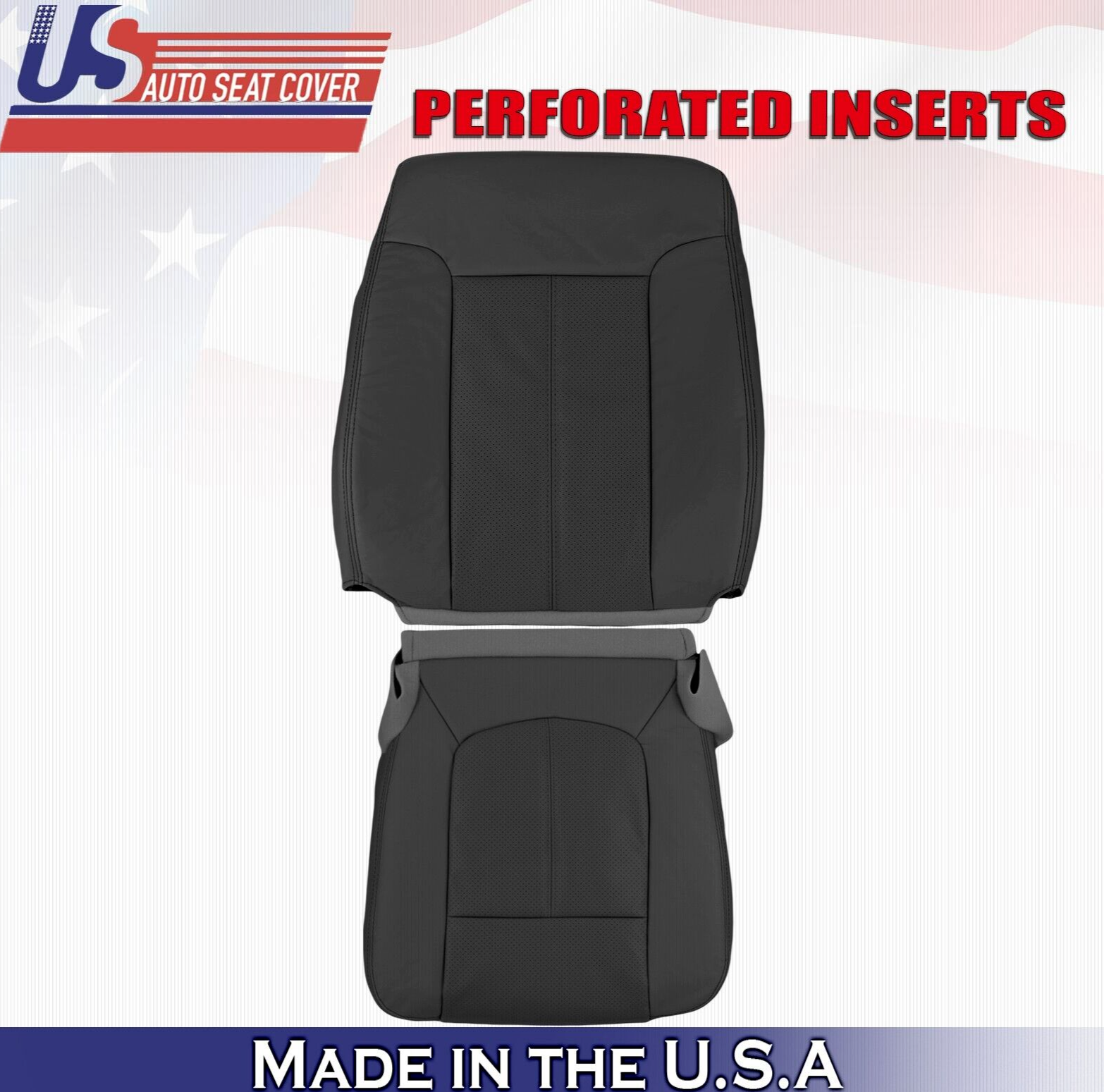 2015 2016 For Ford F450 F550 Lariat Driver Top & Bottom Leather Seat Covers BLK
