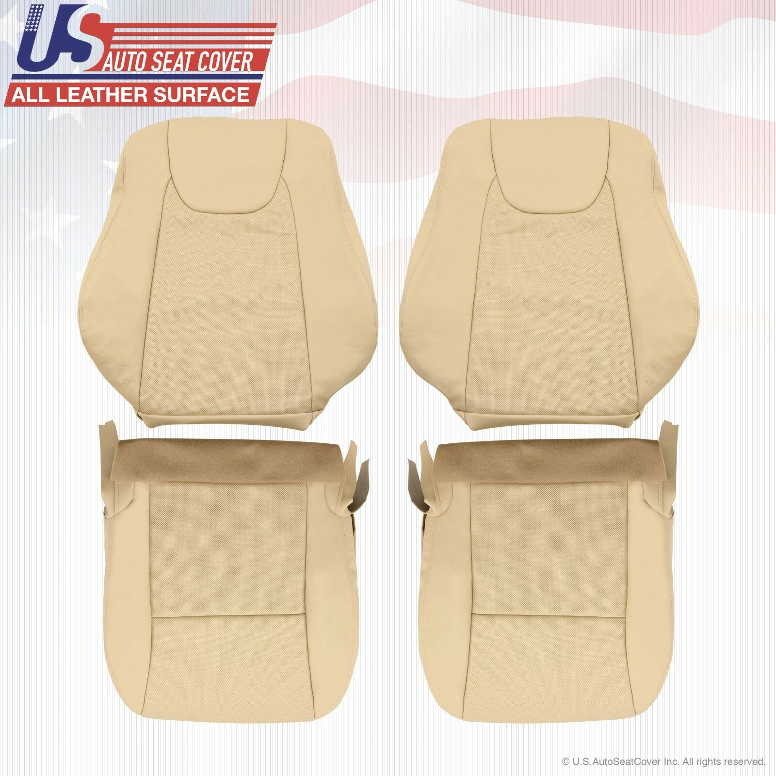 Driver & Passenger Front Set Leather Covers Tan 2010 to 2015 Fits Lexus RX350