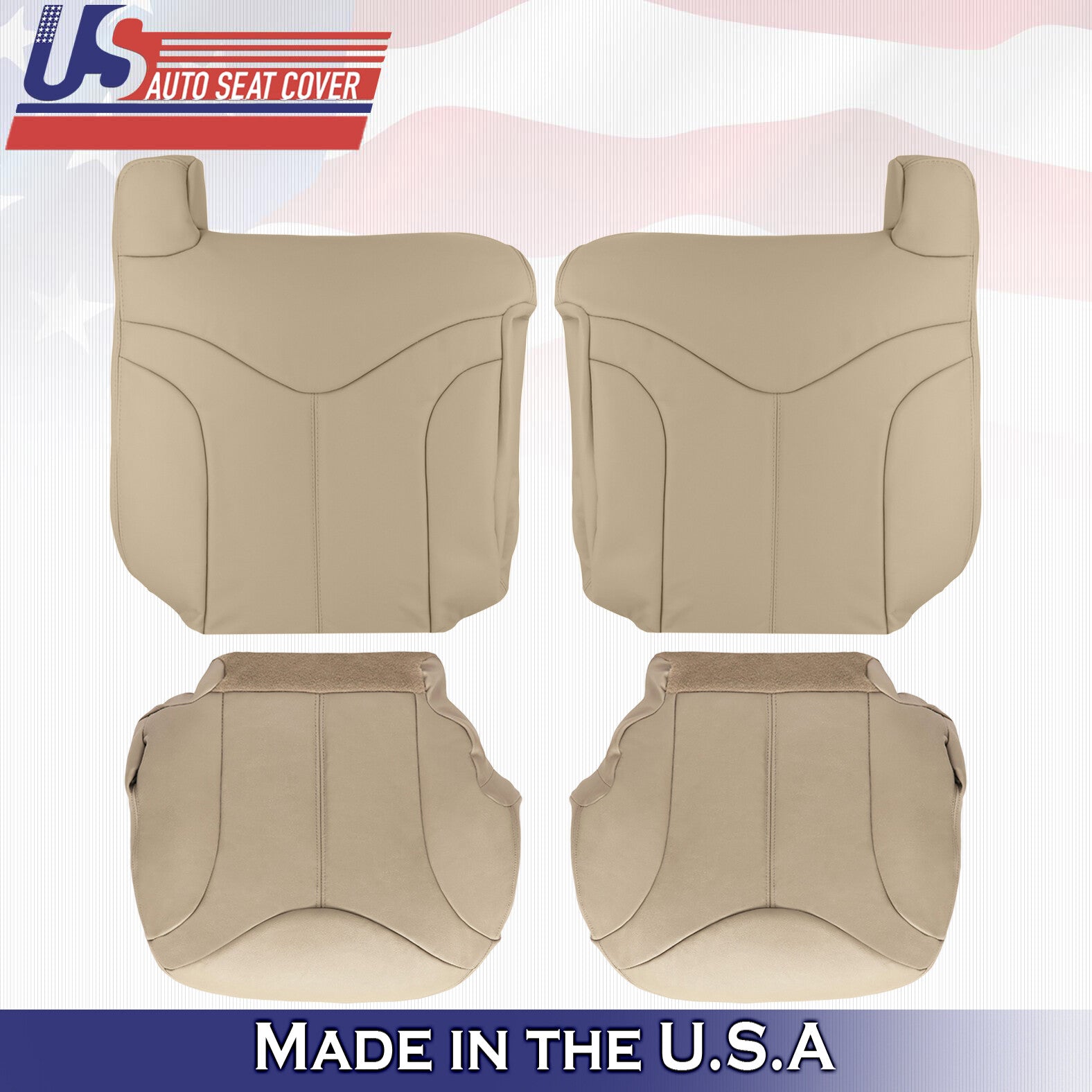 1999 2000 For GMC Yukon XL SLT SLE Front 2x Top & 2x Bottom Leather Covers Tan