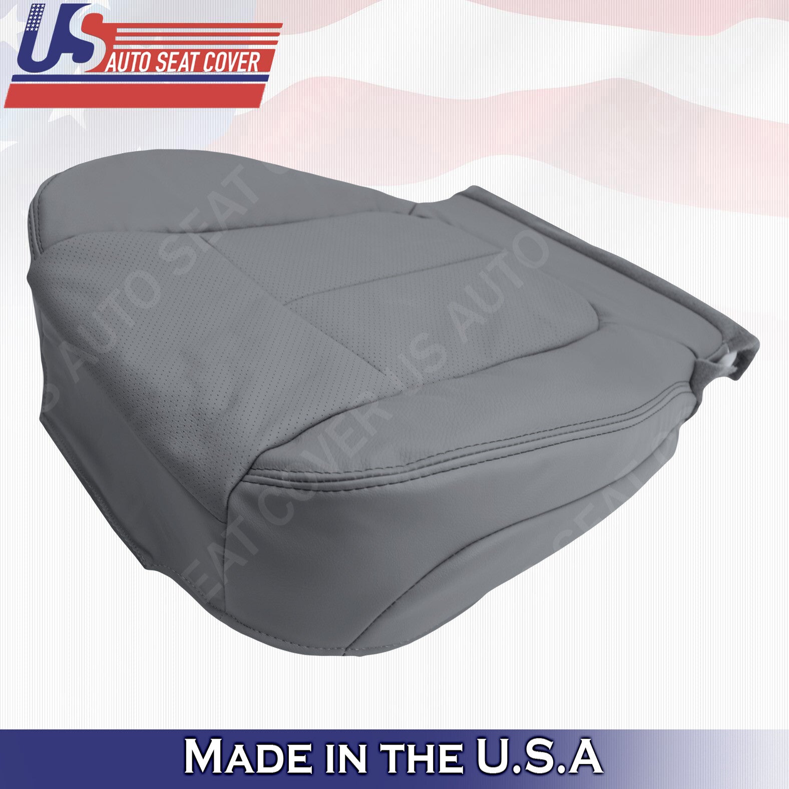 Passenger Bottom Perforated Leather Seat Cover 2011 to 2014 Ford F150 Steel Gray