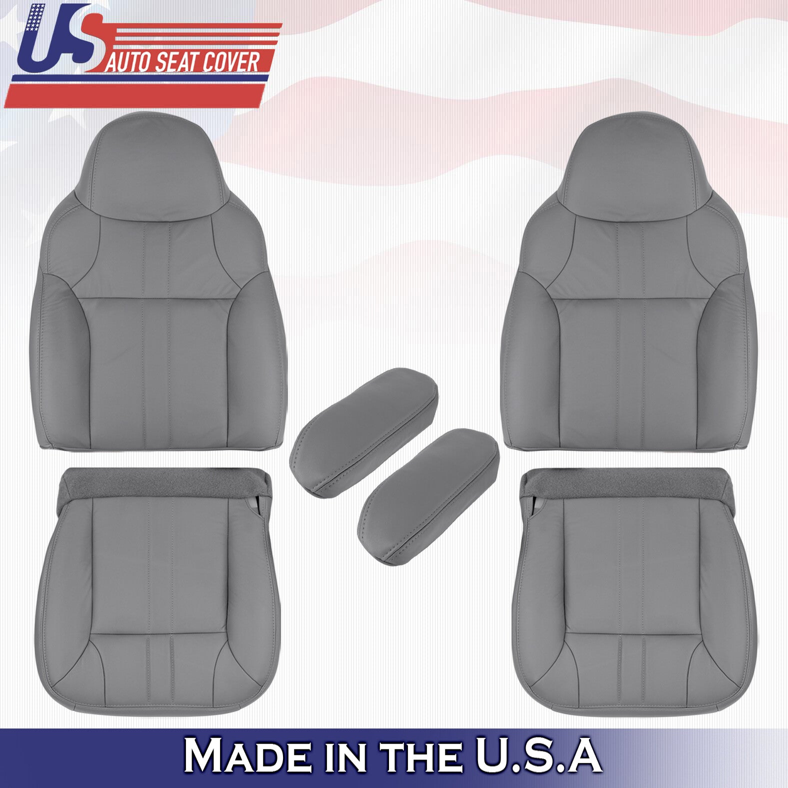 2001 For Ford Excursion XLT 2x Top 2x Bottom 2x Armrest Leather Seat Covers Gray