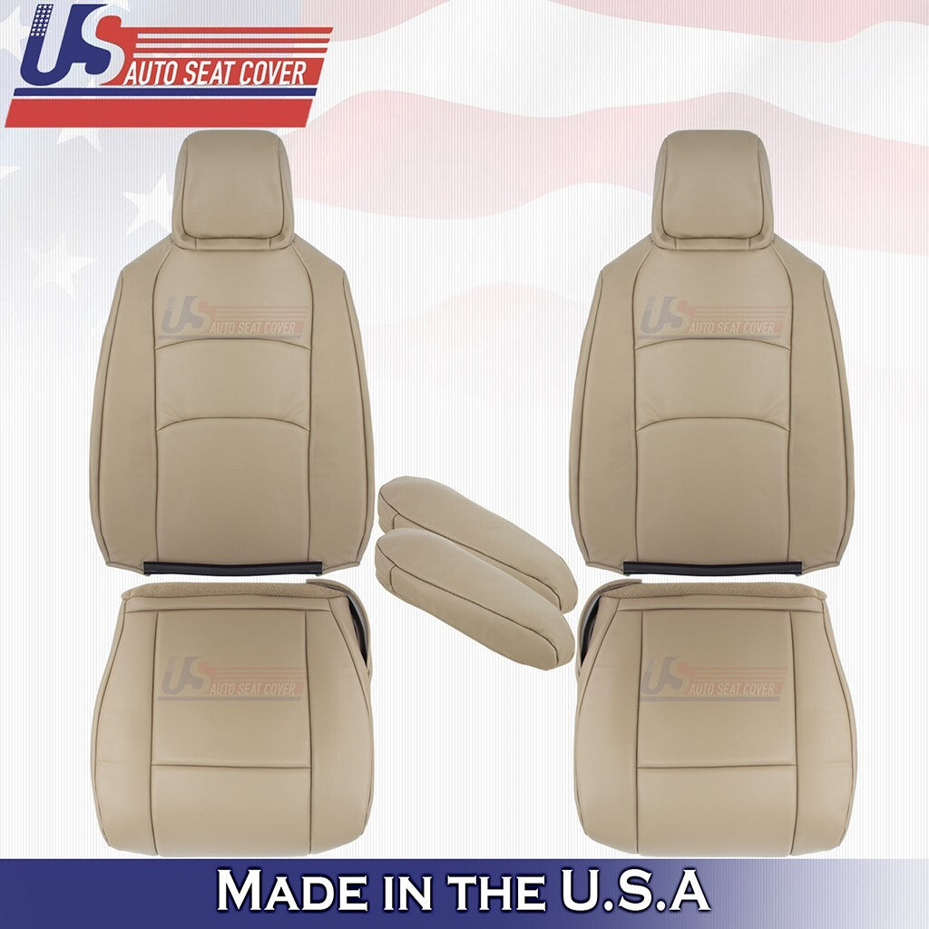 2009 to 2014 Fits Ford E150 Front Set Bottoms-Tops-Armrests Vinyl Cover Tan