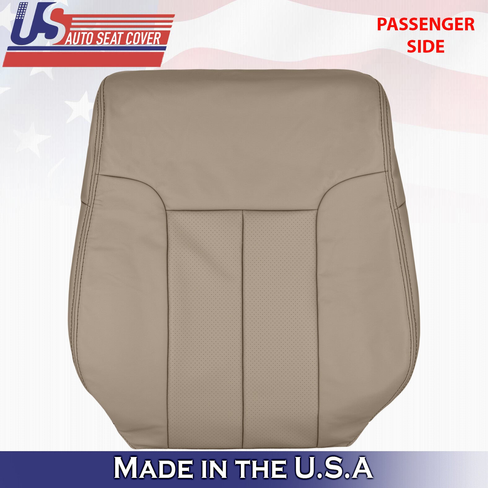 2011 For Ford F150 Passenger Top & Bottom Perforated Leather Seat Covers Tan