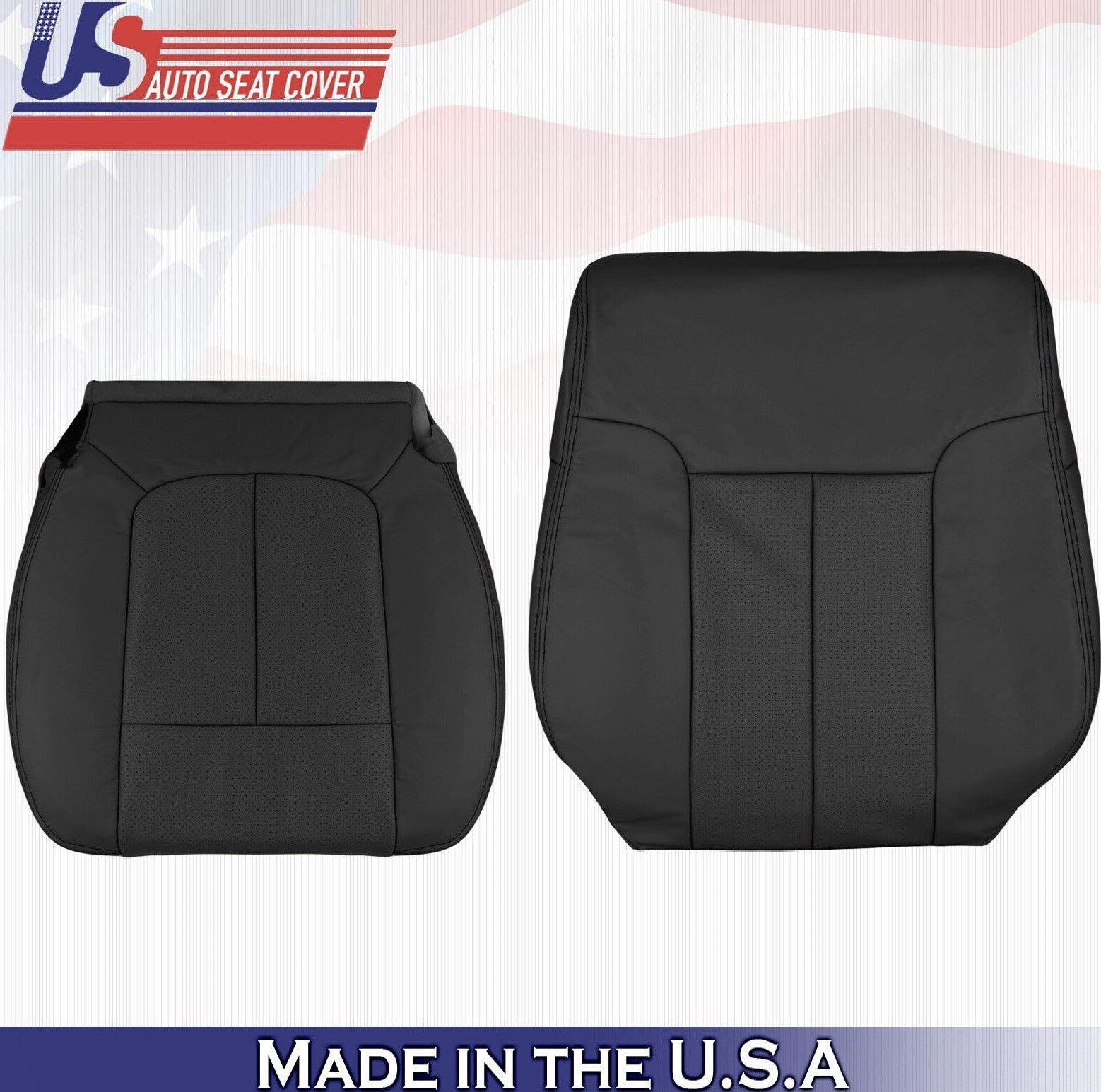 2012 For Ford F150 Driver Top & Bottom Perforated Leather Seat Covers Black
